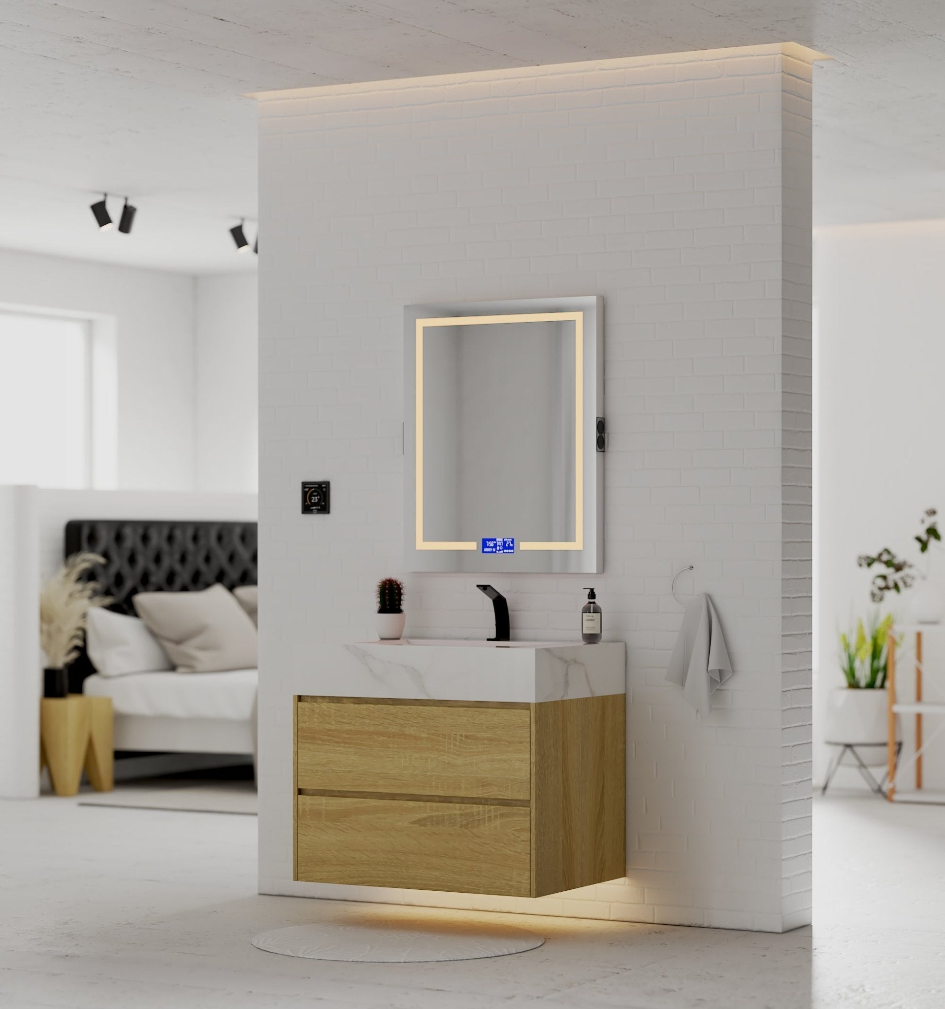 32", 36", 40" Sintered Stone Top with Nature Oak Floating Bathroom Vanity - VanityCalacatta Gold NeoNova Decor