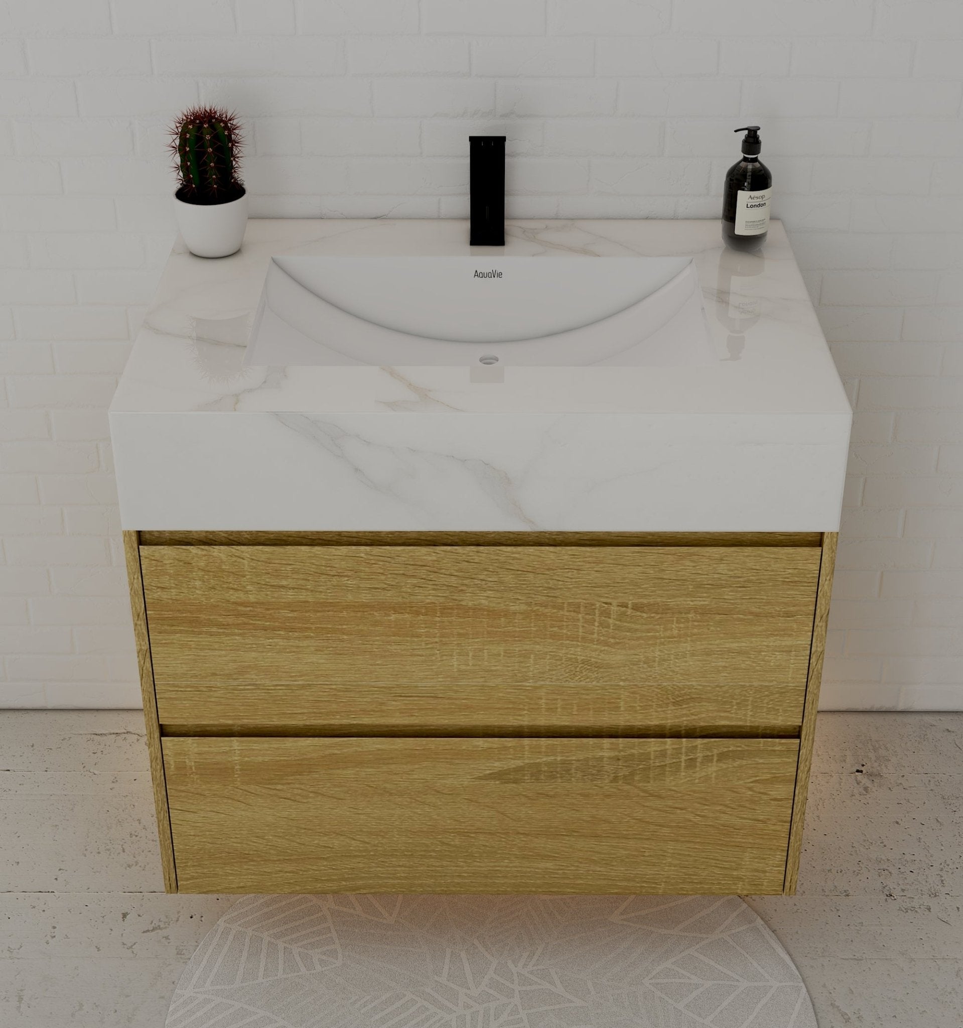 32", 36", 40" Sintered Stone Top with Nature Oak Floating Bathroom Vanity - VanityCalacatta Gold NeoNova Decor