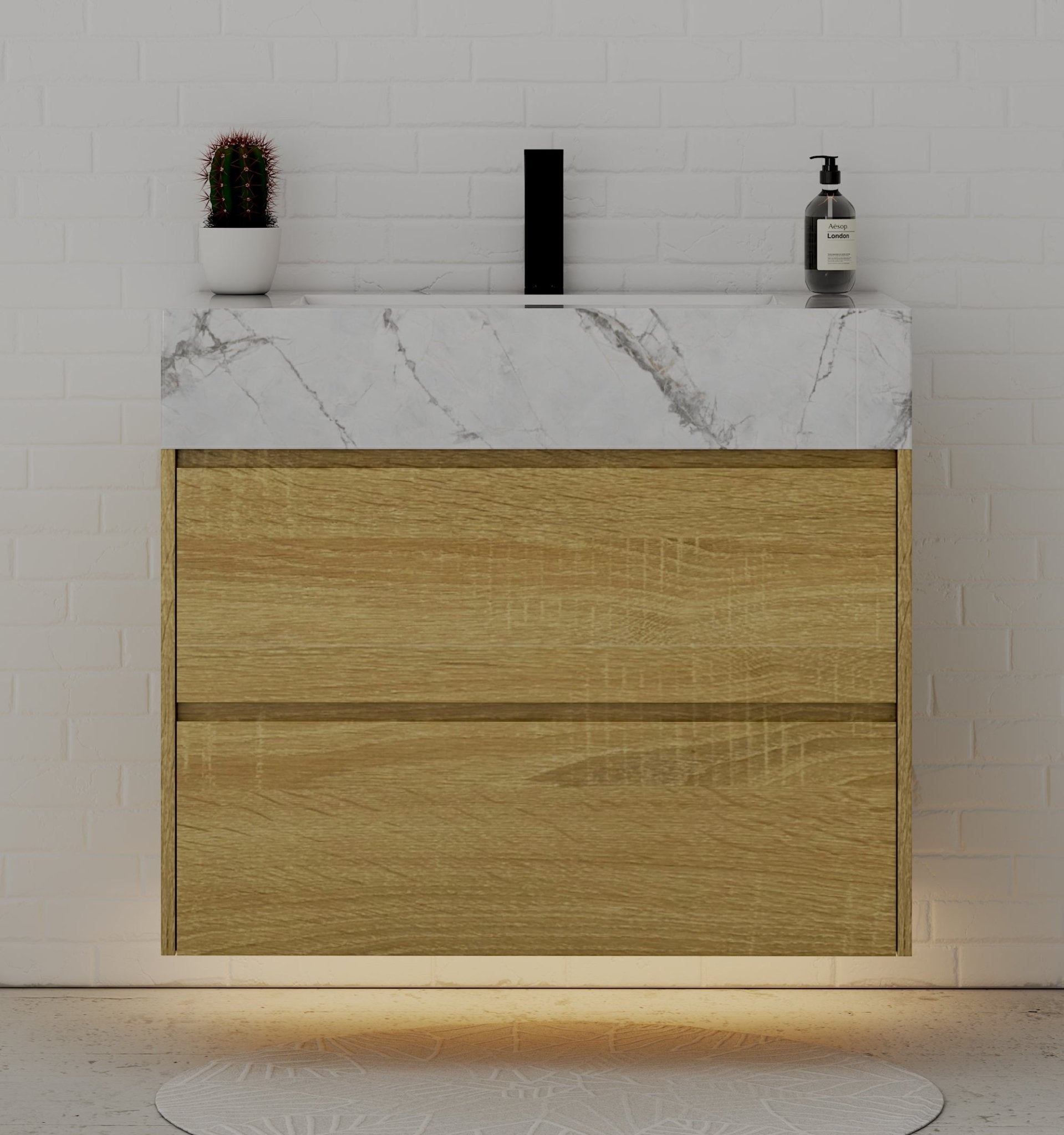 32", 36", 40" Sintered Stone Top with Nature Oak Floating Bathroom Vanity - VanityIce Grey NeoNova Decor