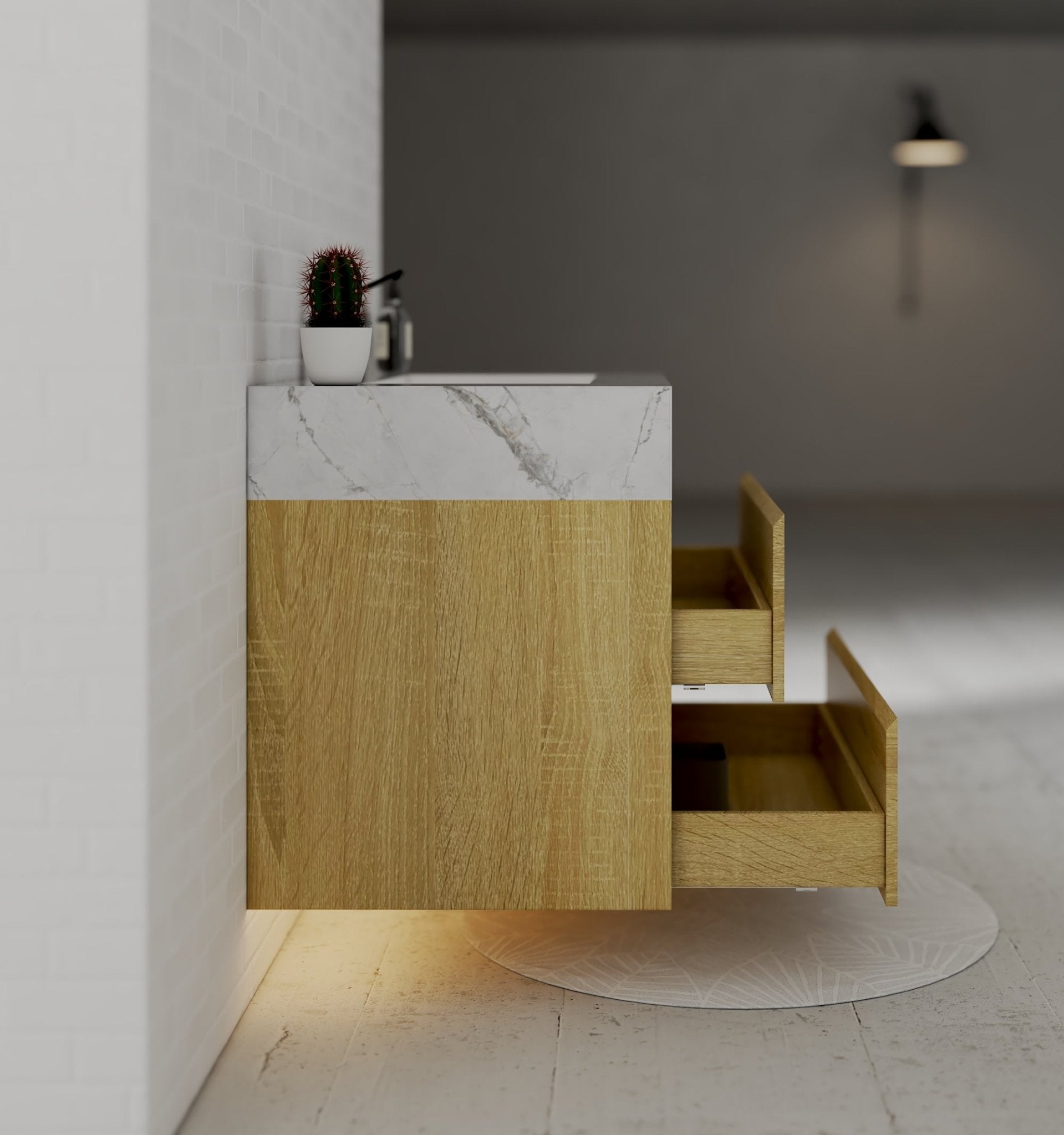 32", 36", 40" Sintered Stone Top with Nature Oak Floating Bathroom Vanity - VanityIce Grey NeoNova Decor