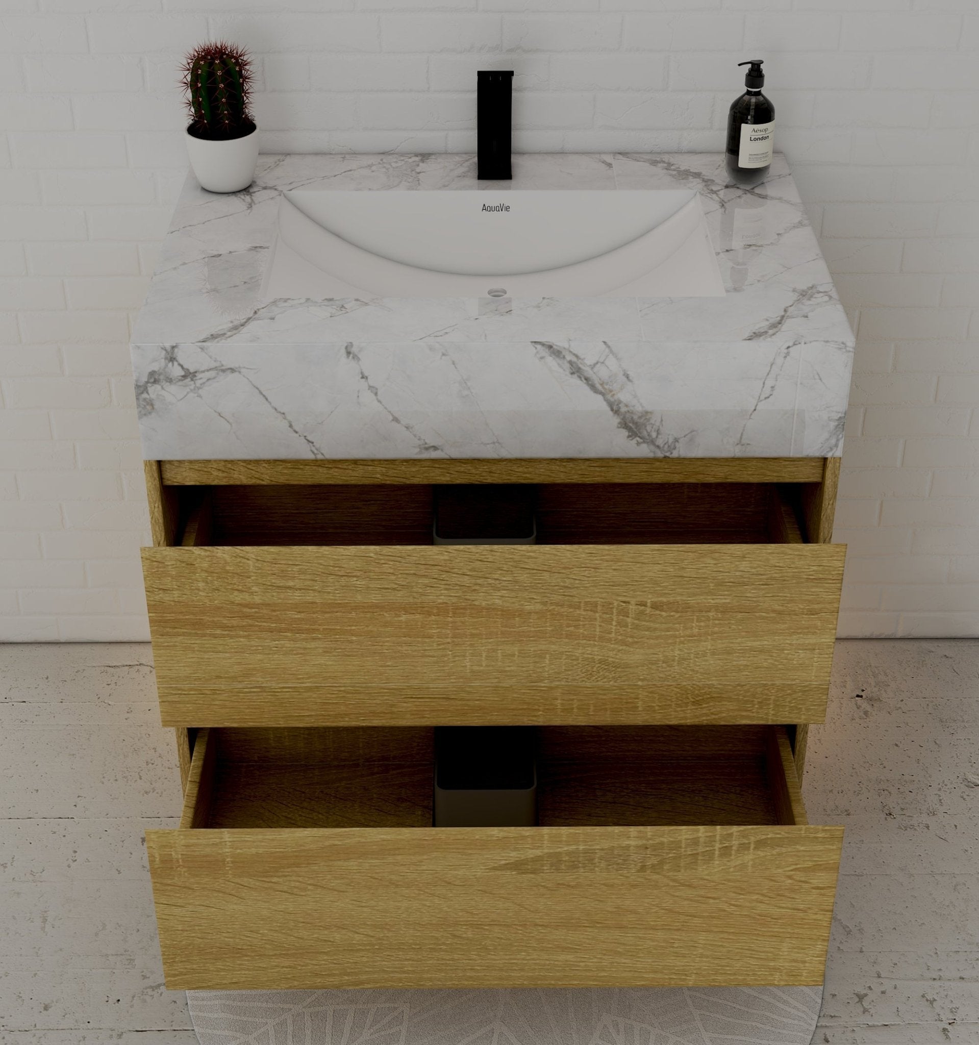 32", 36", 40" Sintered Stone Top with Nature Oak Floating Bathroom Vanity - VanityIce Grey NeoNova Decor