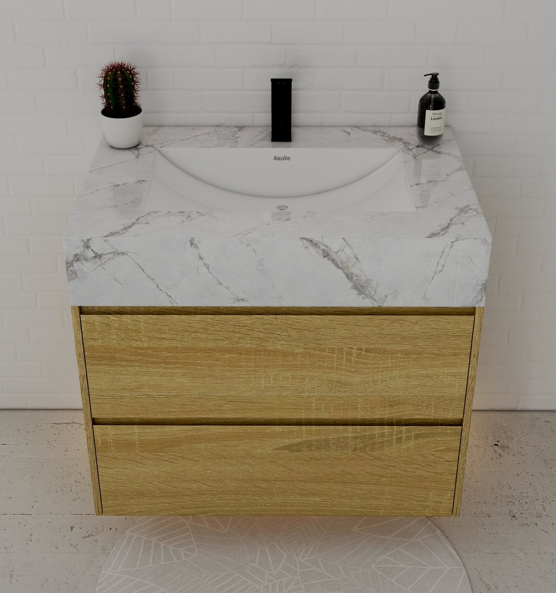 32", 36", 40" Sintered Stone Top with Nature Oak Floating Bathroom Vanity - VanityIce Grey NeoNova Decor
