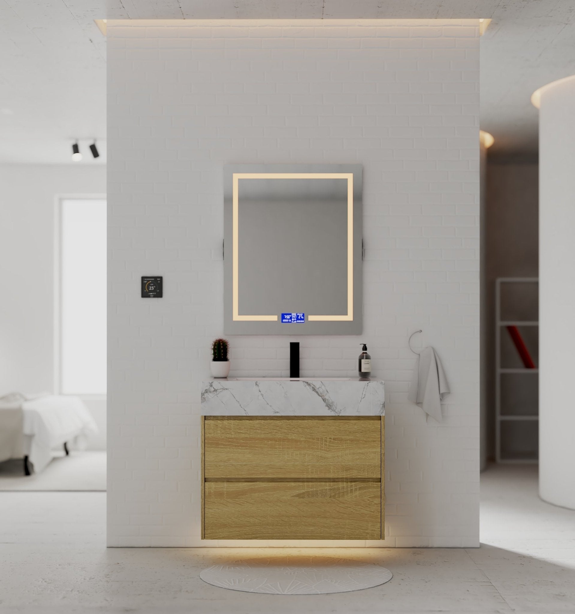 32", 36", 40" Sintered Stone Top with Nature Oak Floating Bathroom Vanity - VanityIce Grey NeoNova Decor