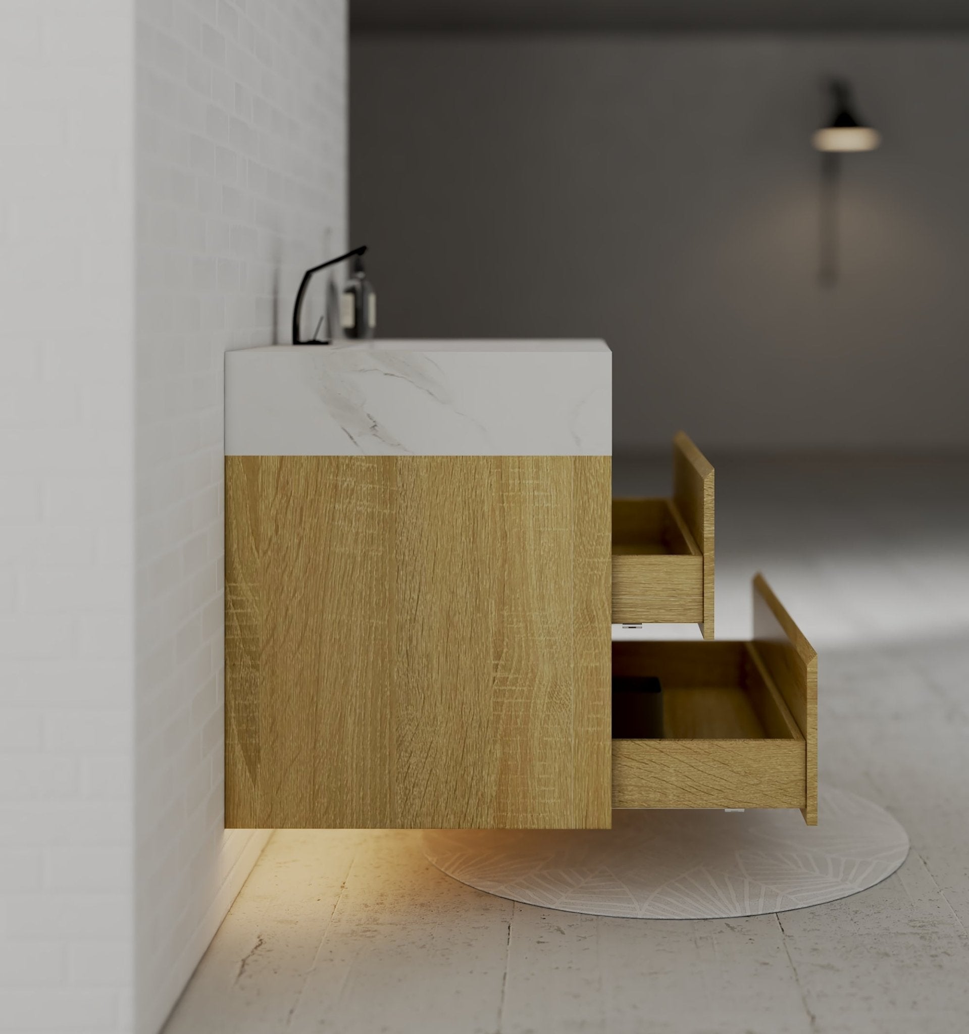 32", 36", 40" Sintered Stone Top with Nature Oak Floating Bathroom Vanity - VanityWhite Carrara NeoNova Decor