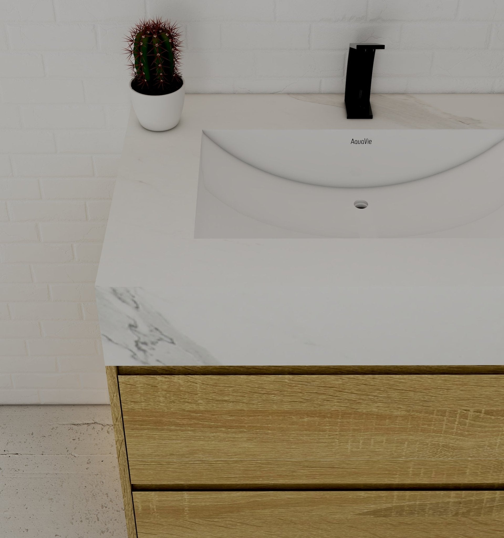 32", 36", 40" Sintered Stone Top with Nature Oak Floating Bathroom Vanity - VanityWhite Carrara NeoNova Decor