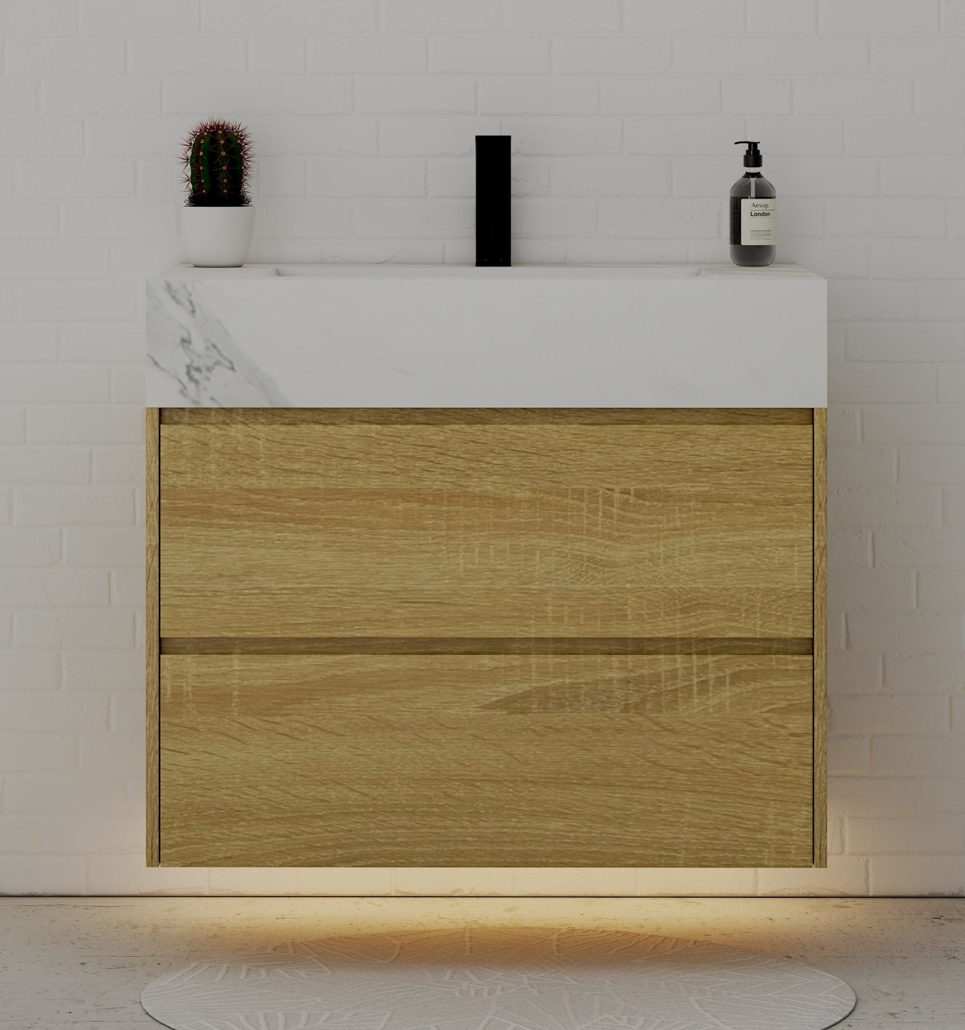 32", 36", 40" Sintered Stone Top with Nature Oak Floating Bathroom Vanity - VanityWhite Carrara NeoNova Decor