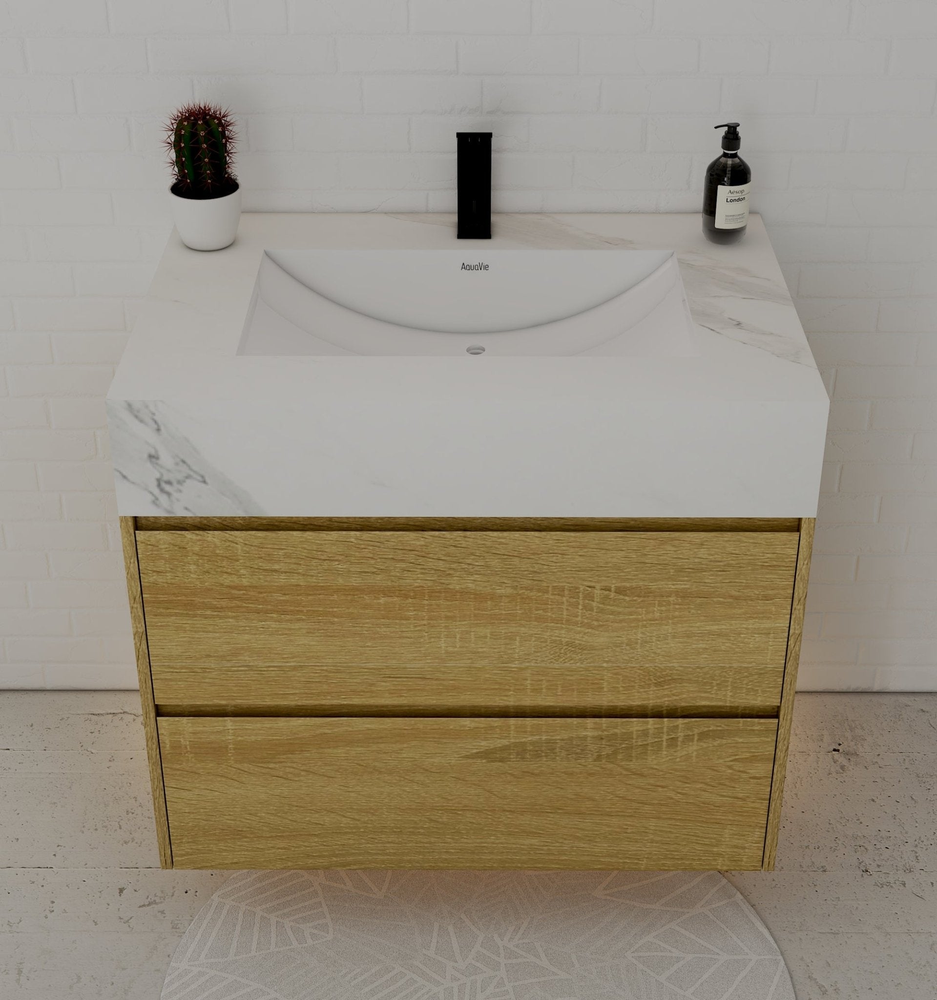 32", 36", 40" Sintered Stone Top with Nature Oak Floating Bathroom Vanity - VanityWhite Carrara NeoNova Decor