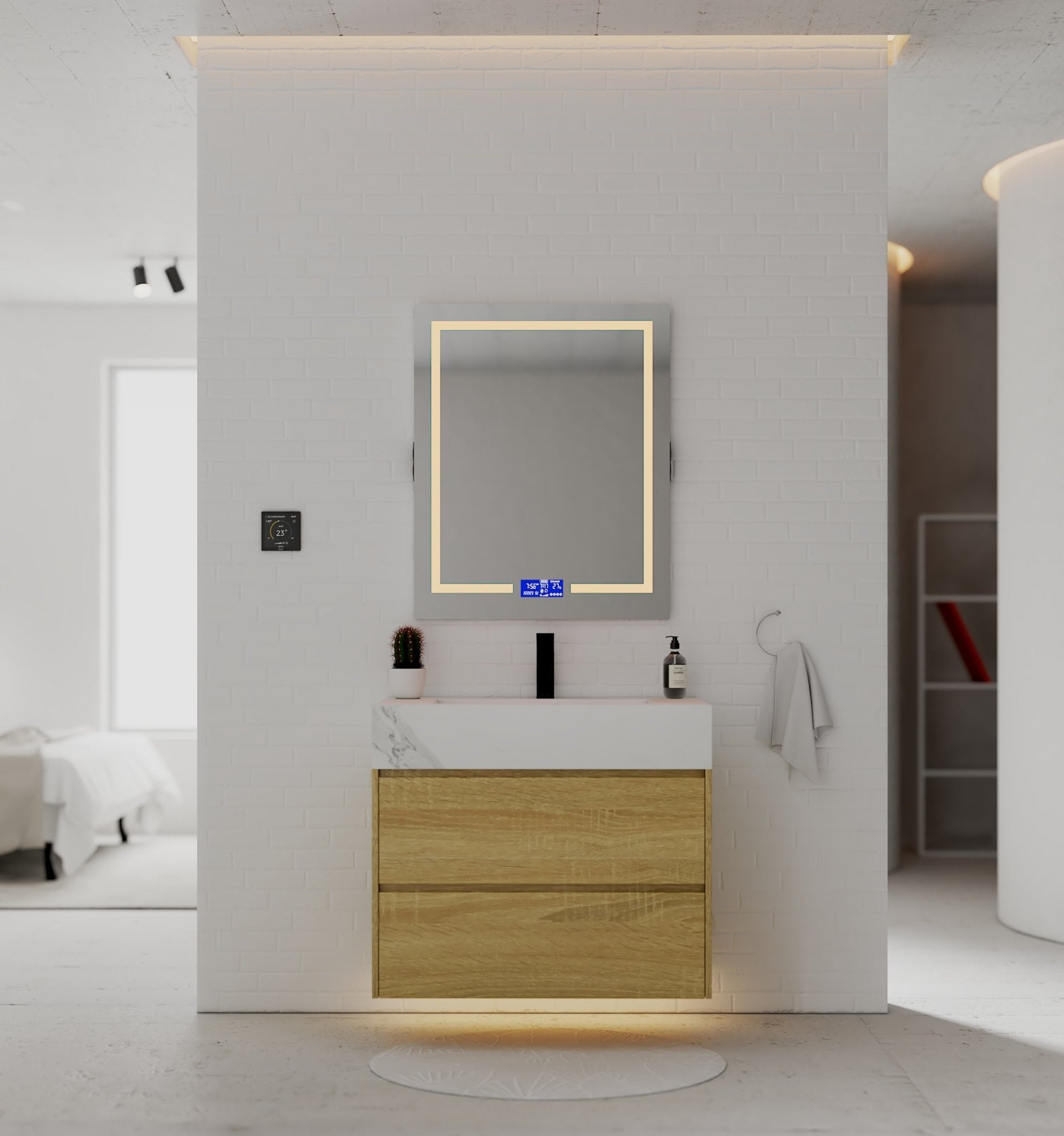 32", 36", 40" Sintered Stone Top with Nature Oak Floating Bathroom Vanity - VanityWhite Carrara NeoNova Decor