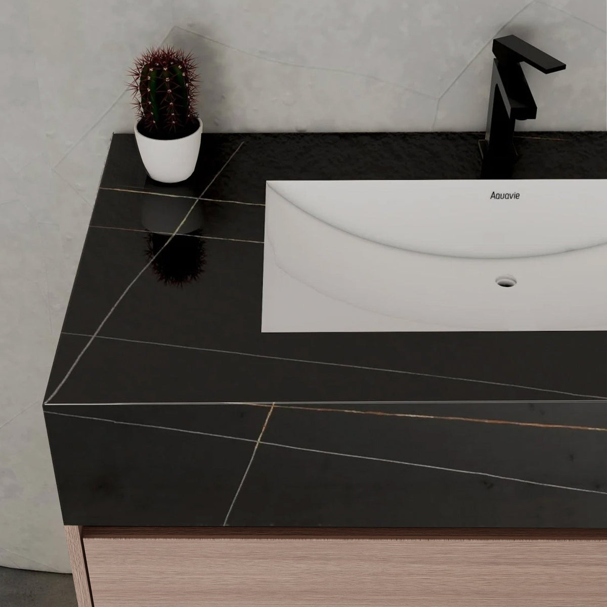 32", 36", 40" Smoked Oak Hotel-Style Floating Bathroom Vanity With Sintered Stone Top -VanityBlack Marquina Gold Veins