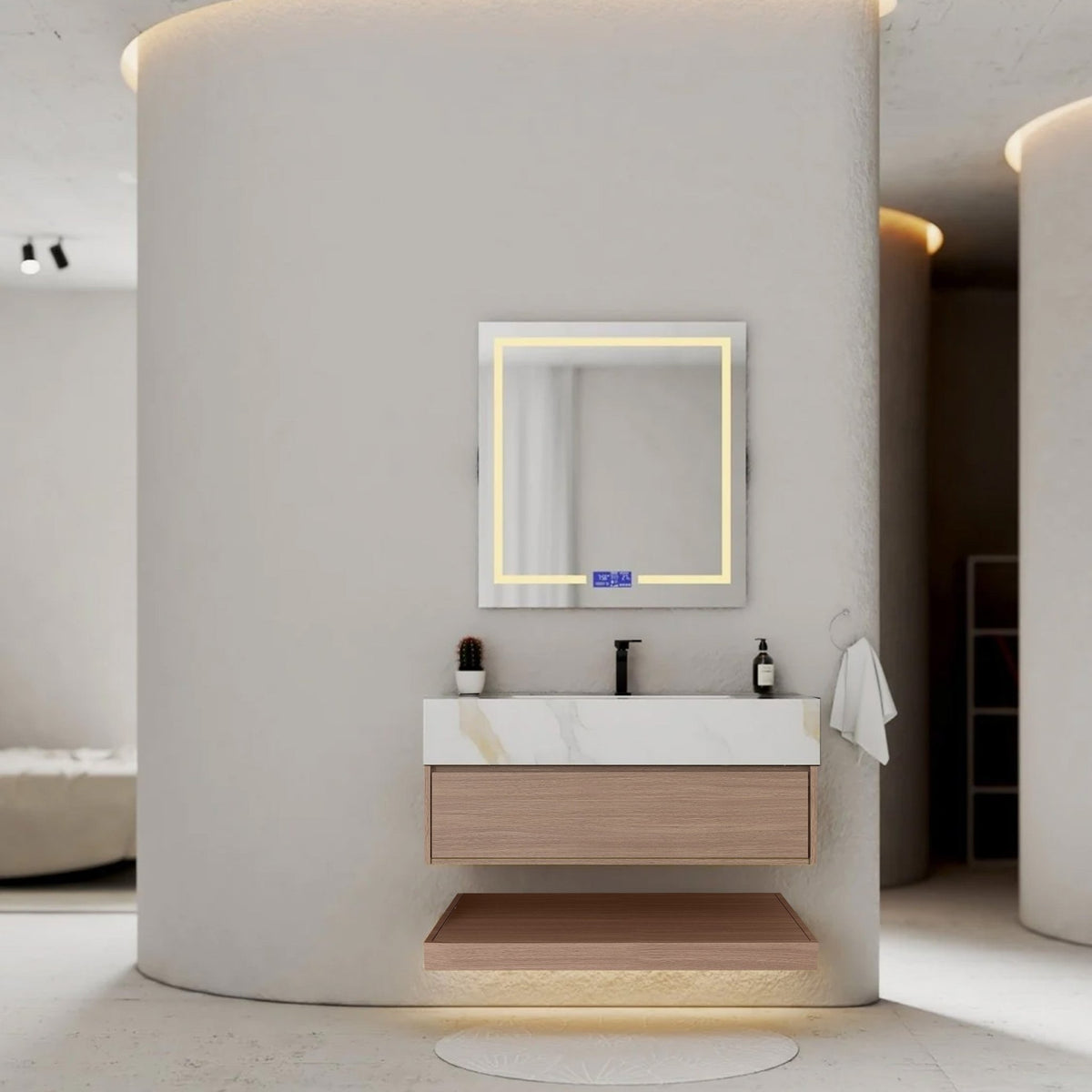 32", 36", 40" Smoked Oak Hotel-Style Floating Bathroom Vanity With Sintered Stone Top -VanityCalacatta Gold