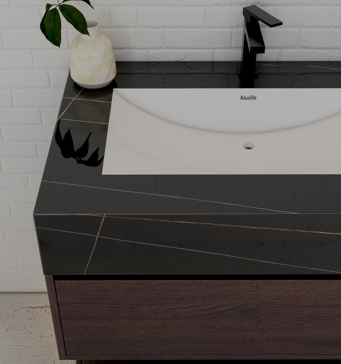 32", 36", 40" Walnut Sintered Stone Top with Hotel - Style Floating Bathroom Vanity - VanityBlack Marquina Gold Veins NeoNova Decor
