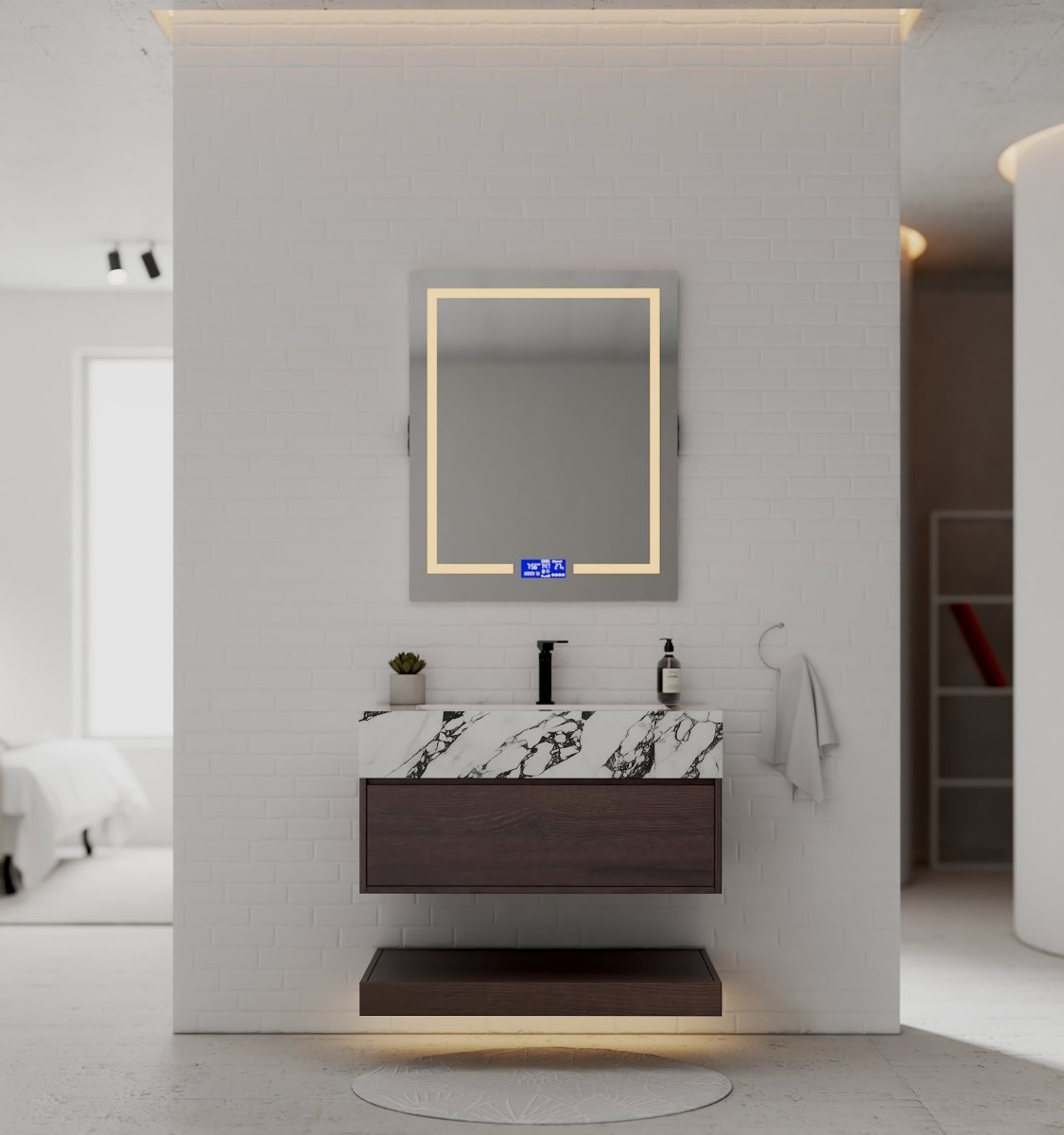 32", 36", 40" Walnut Sintered Stone Top with Hotel - Style Floating Bathroom Vanity - VanityCalacatta Black NeoNova Decor