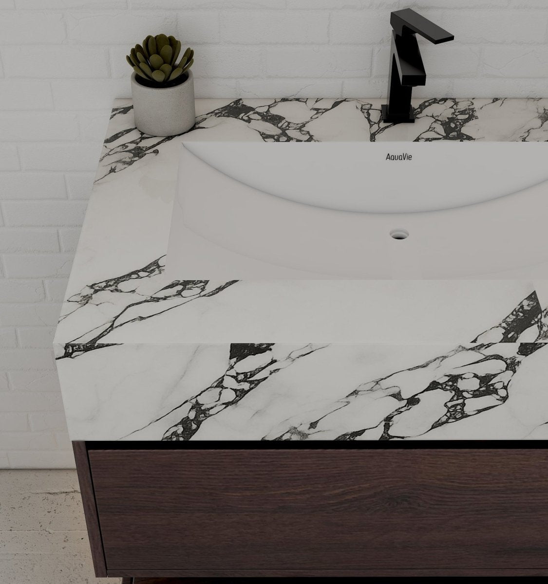 32", 36", 40" Walnut Sintered Stone Top with Hotel - Style Floating Bathroom Vanity - VanityCalacatta Black NeoNova Decor