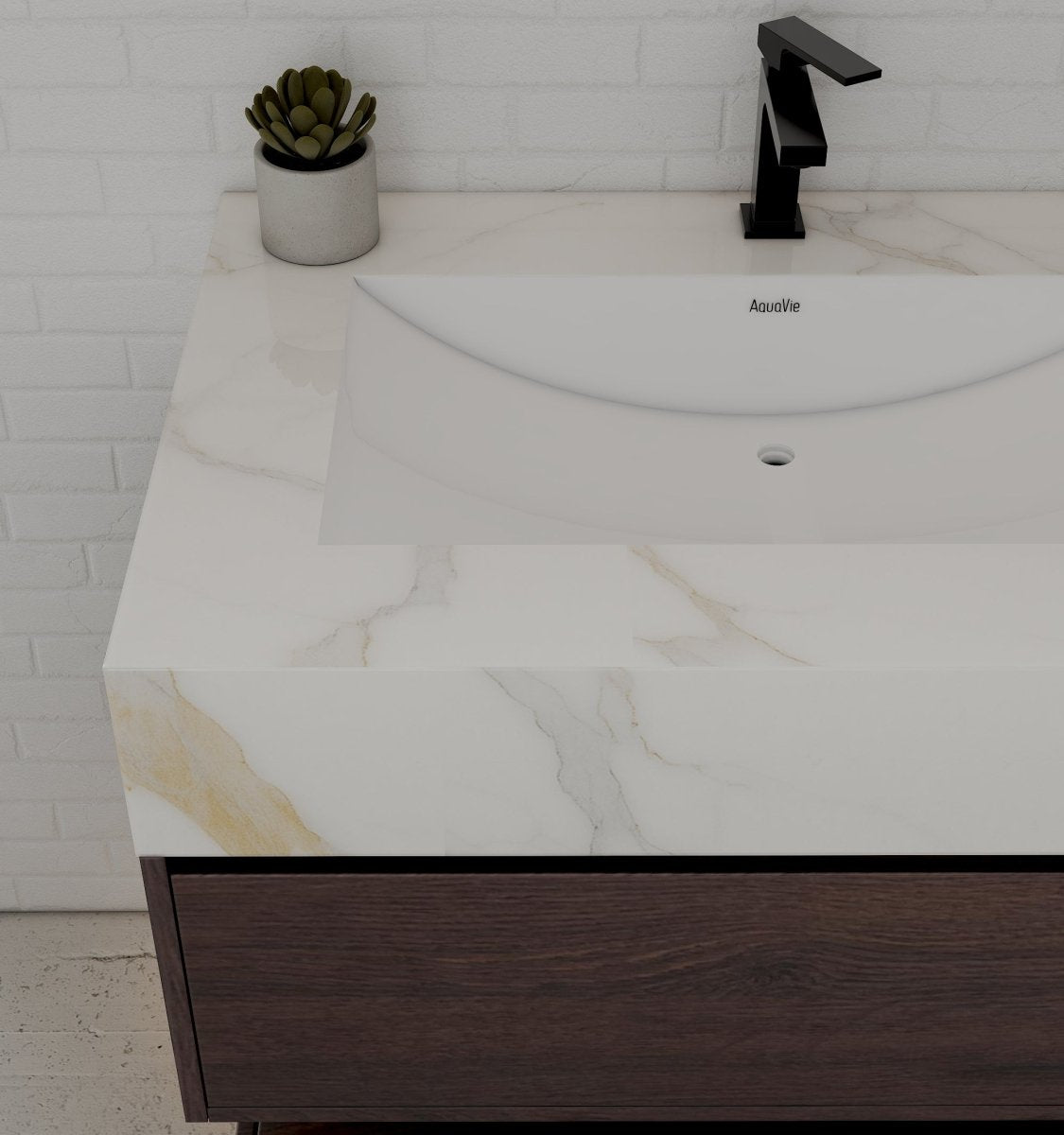 32", 36", 40" Walnut Sintered Stone Top with Hotel - Style Floating Bathroom Vanity - VanityCalacatta Gold NeoNova Decor