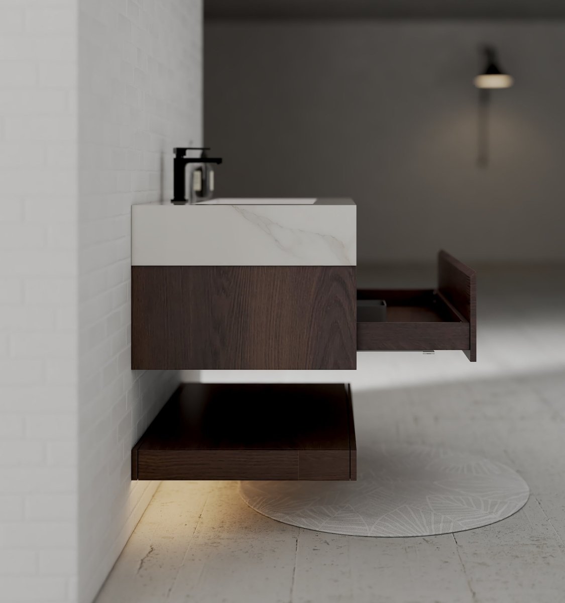 32", 36", 40" Walnut Sintered Stone Top with Hotel - Style Floating Bathroom Vanity - VanityCalacatta Gold NeoNova Decor