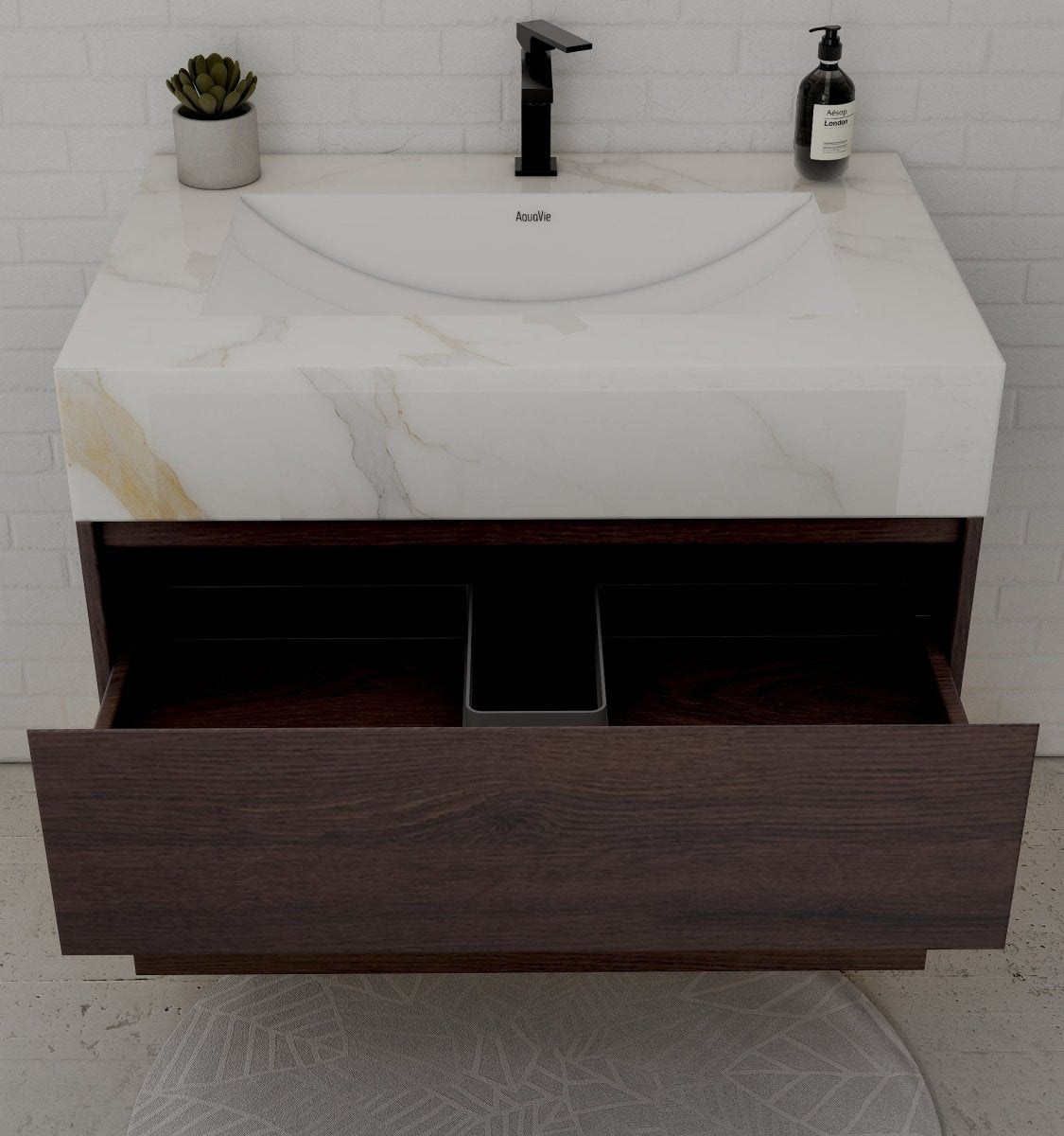 32", 36", 40" Walnut Sintered Stone Top with Hotel - Style Floating Bathroom Vanity - VanityCalacatta Gold NeoNova Decor
