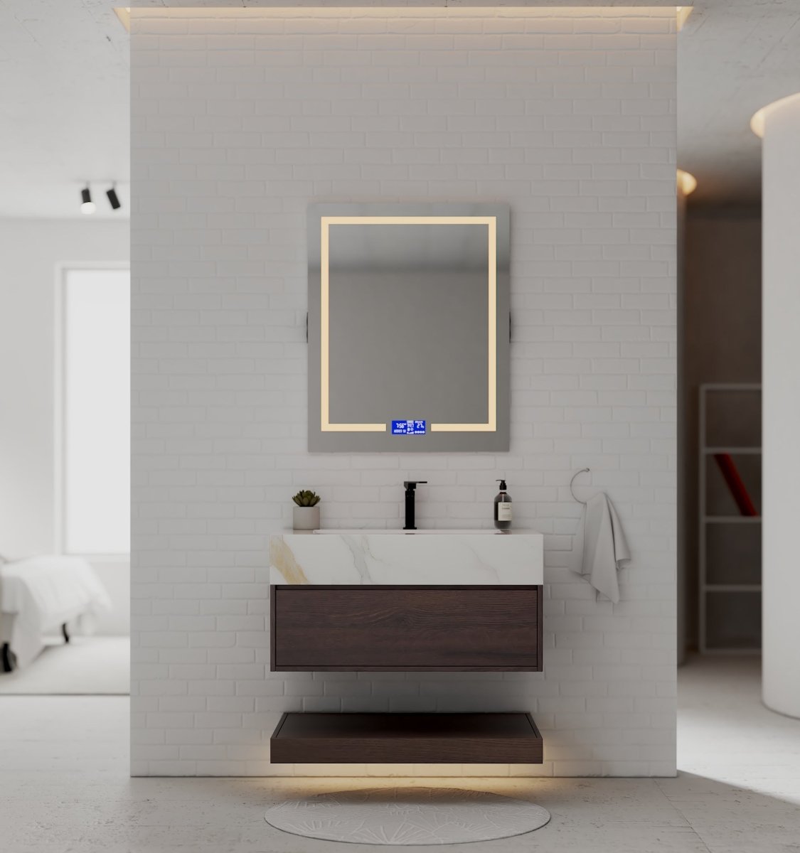 32", 36", 40" Walnut Sintered Stone Top with Hotel - Style Floating Bathroom Vanity - VanityCalacatta Gold NeoNova Decor