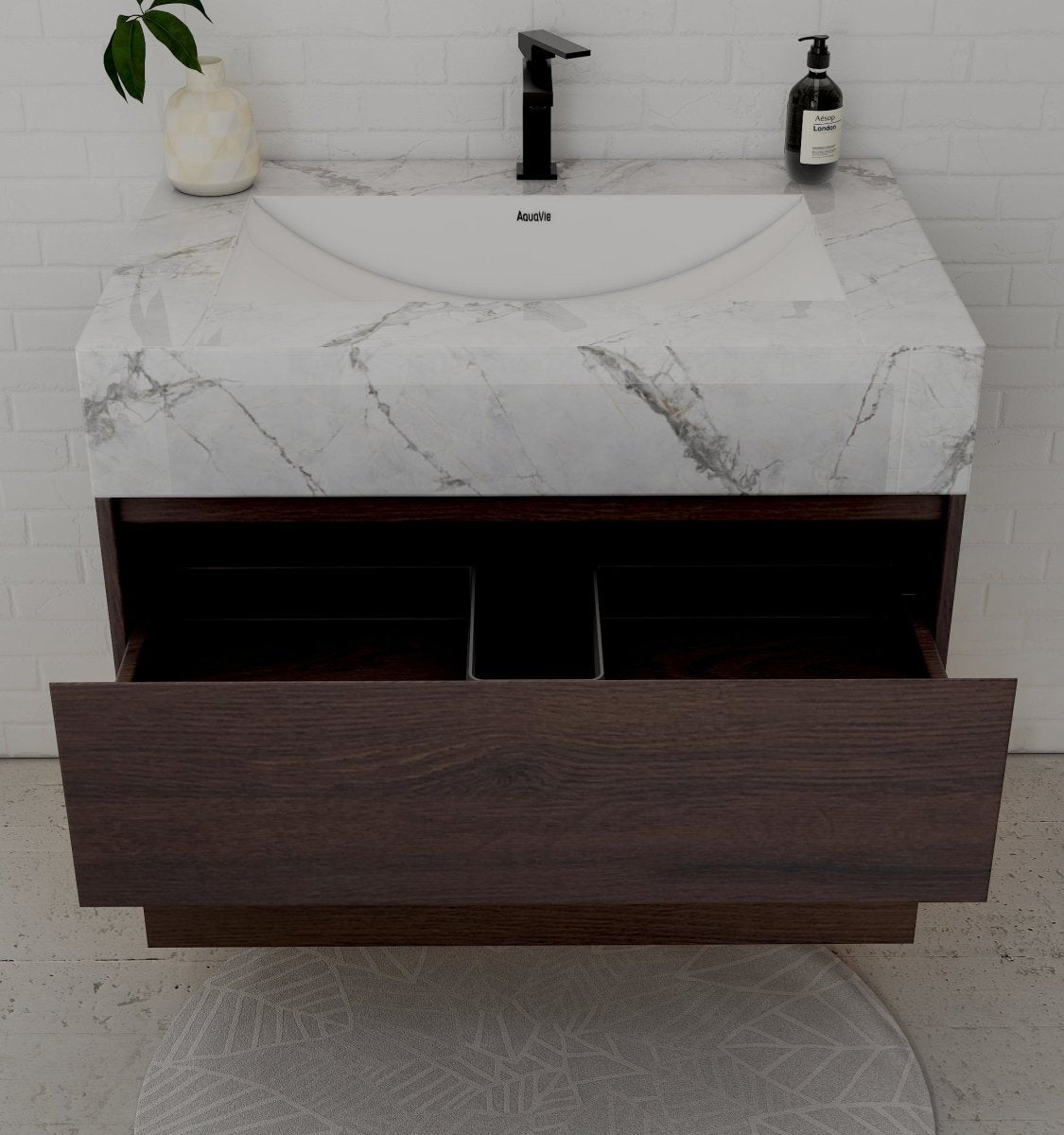 32", 36", 40" Walnut Sintered Stone Top with Hotel - Style Floating Bathroom Vanity - VanityIce Grey NeoNova Decor