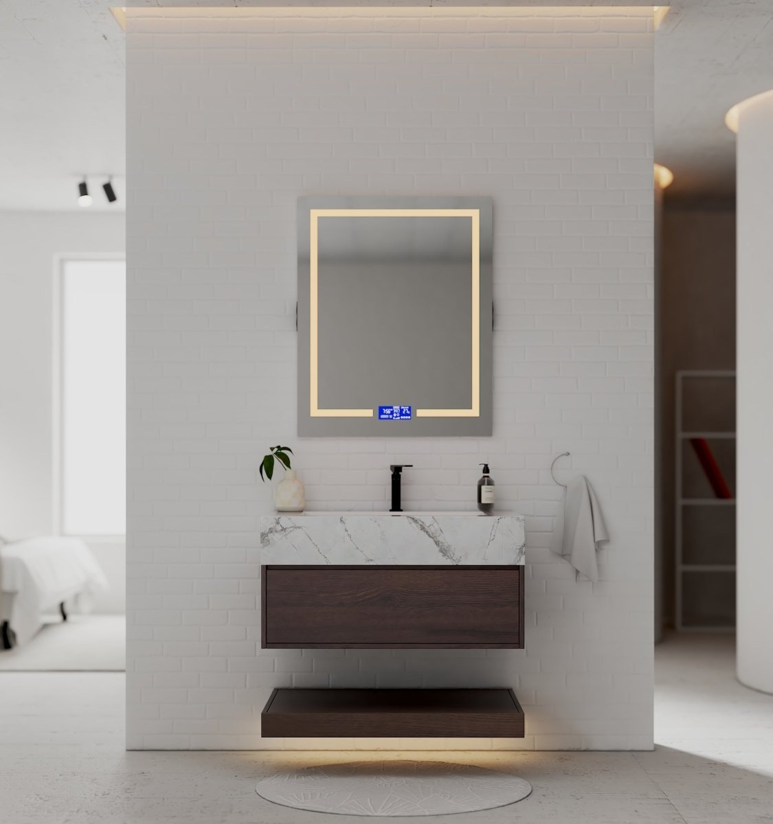 32", 36", 40" Walnut Sintered Stone Top with Hotel - Style Floating Bathroom Vanity - VanityIce Grey NeoNova Decor