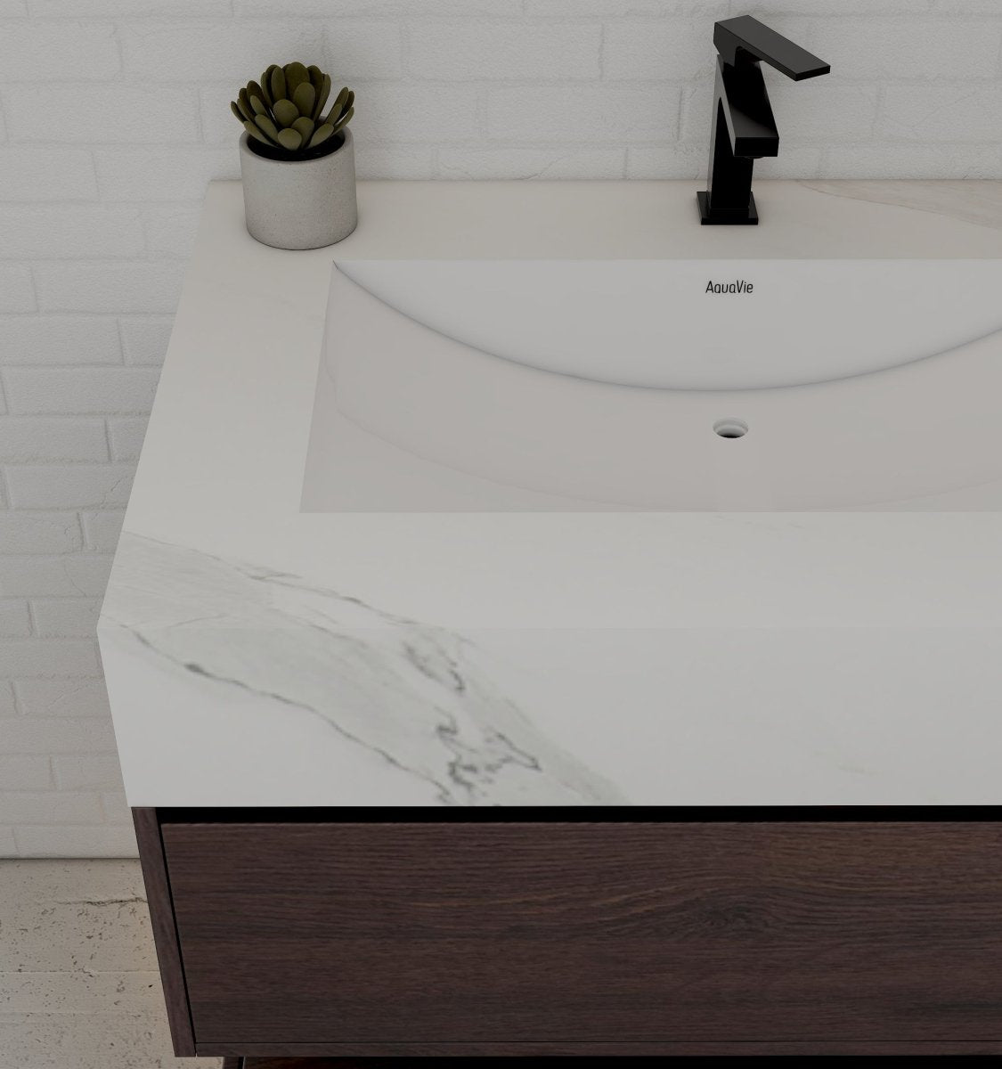 32", 36", 40" Walnut Sintered Stone Top with Hotel - Style Floating Bathroom Vanity - VanityWhite Carrara NeoNova Decor