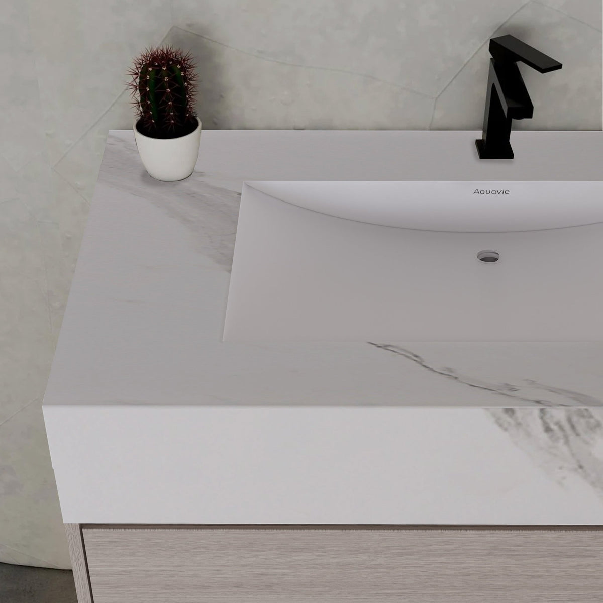 32", 36", 40" White Grey Oak Hotel-Style Floating Bathroom Vanity With Sintered Stone Top with -VanityWhite Carrara