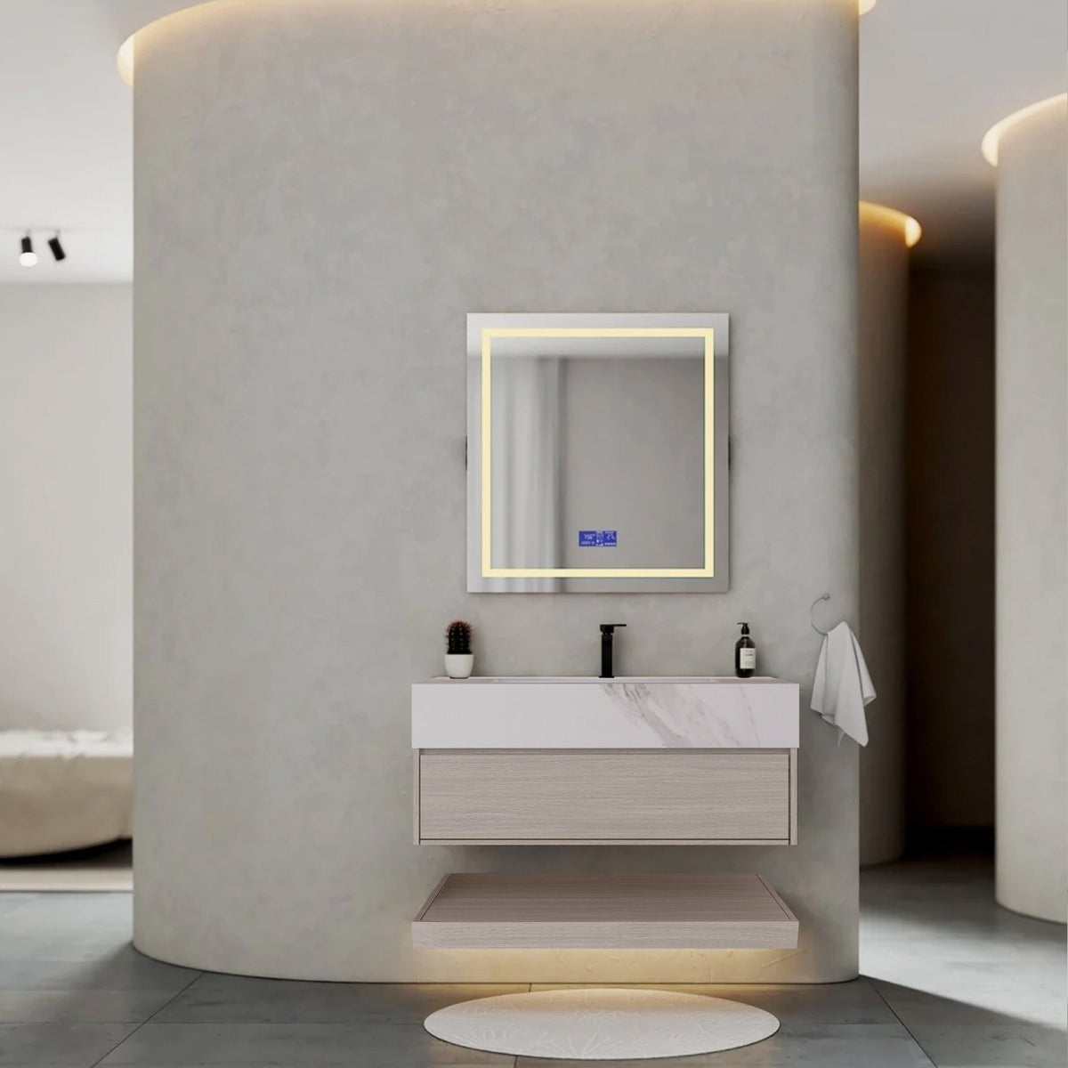 32", 36", 40" White Grey Oak Hotel-Style Floating Bathroom Vanity With Sintered Stone Top with -VanityWhite Carrara