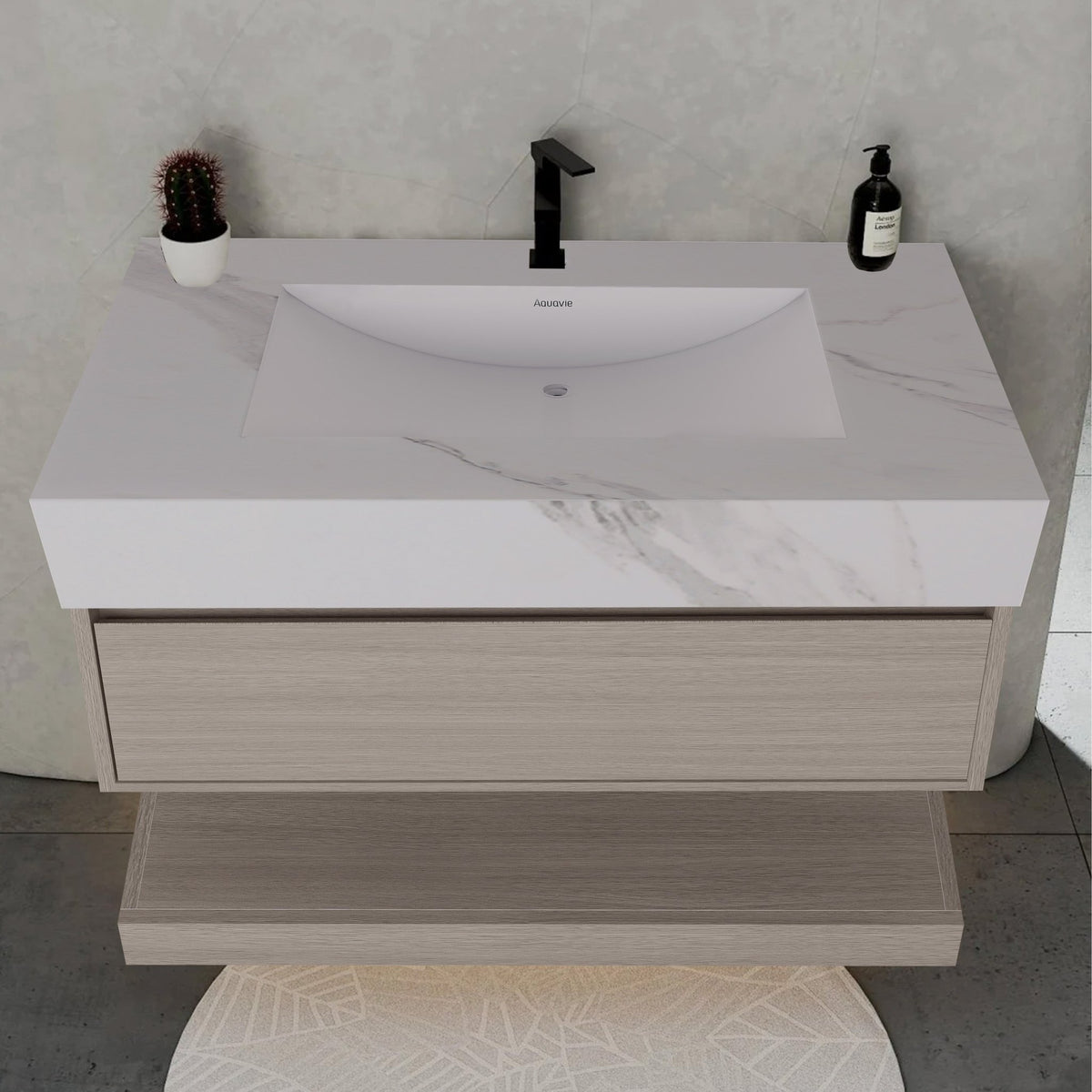 32", 36", 40" White Grey Oak Hotel-Style Floating Bathroom Vanity With Sintered Stone Top with -VanityWhite Carrara