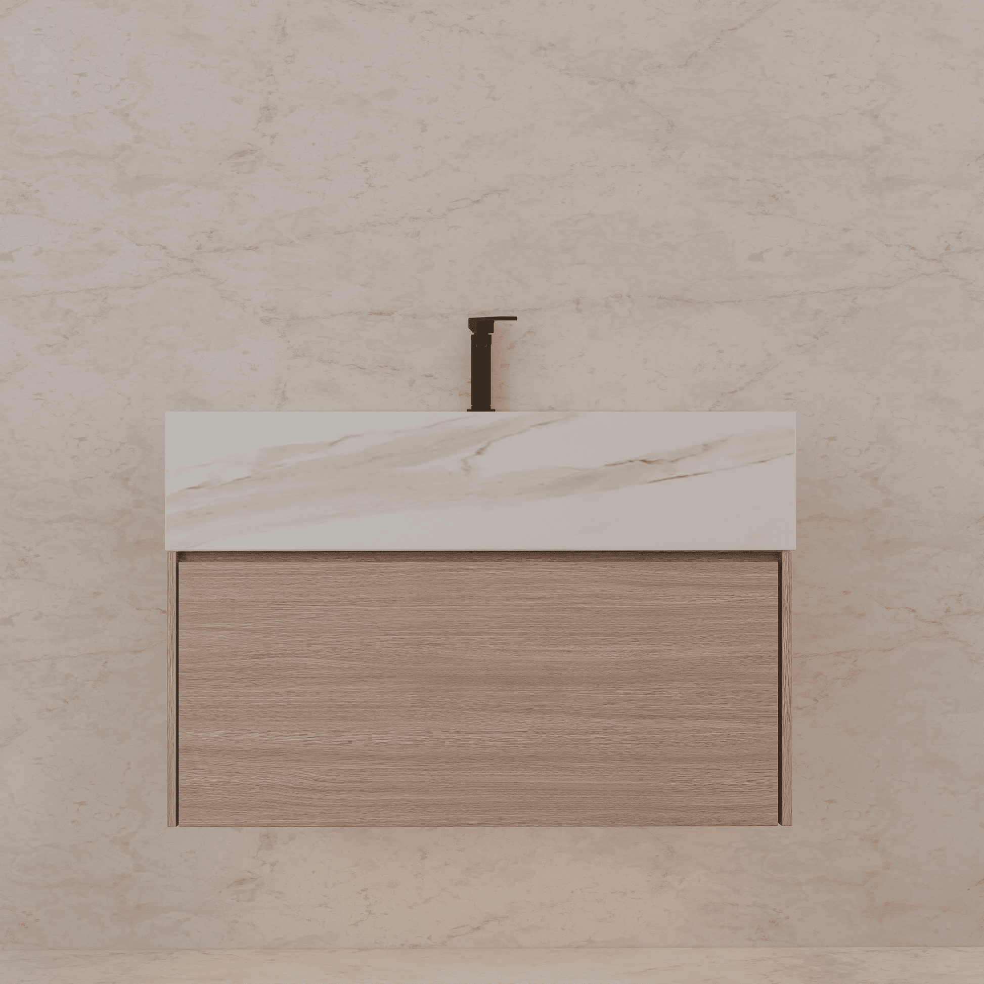 32"/ 36"/40" Smoked Oak Single Sink Floating Bathroom Vanity with Sintered Stone Top -VanityBlack Marquina Gold Veins