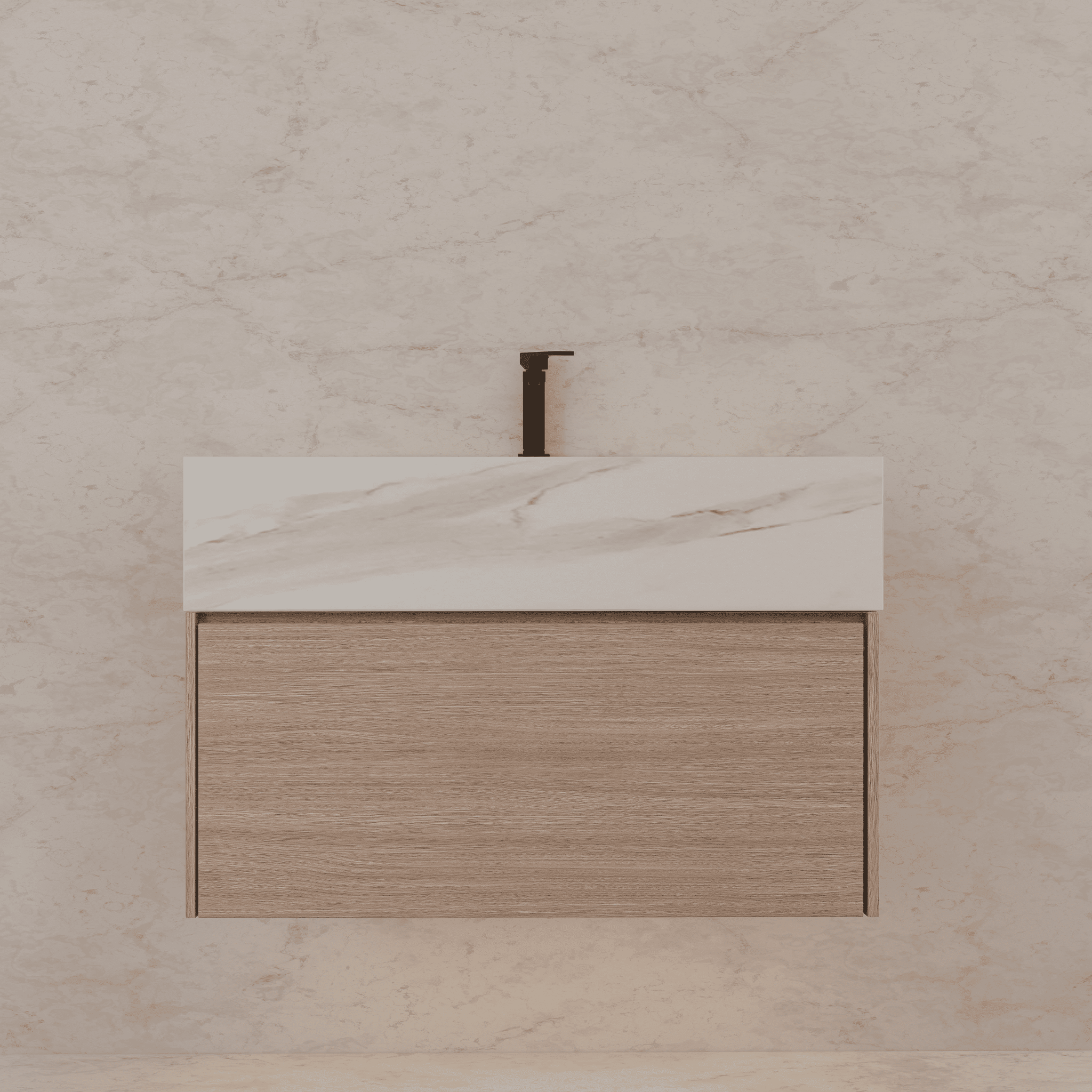 32"/ 36"/40" Smoked Oak Single Sink Floating Bathroom Vanity with Sintered Stone Top -VanityBlack Marquina Gold Veins