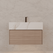 32"/ 36"/40" Smoked Oak Single Sink Floating Bathroom Vanity with Sintered Stone Top - VanityCalacatta Gold NeoNova Decor