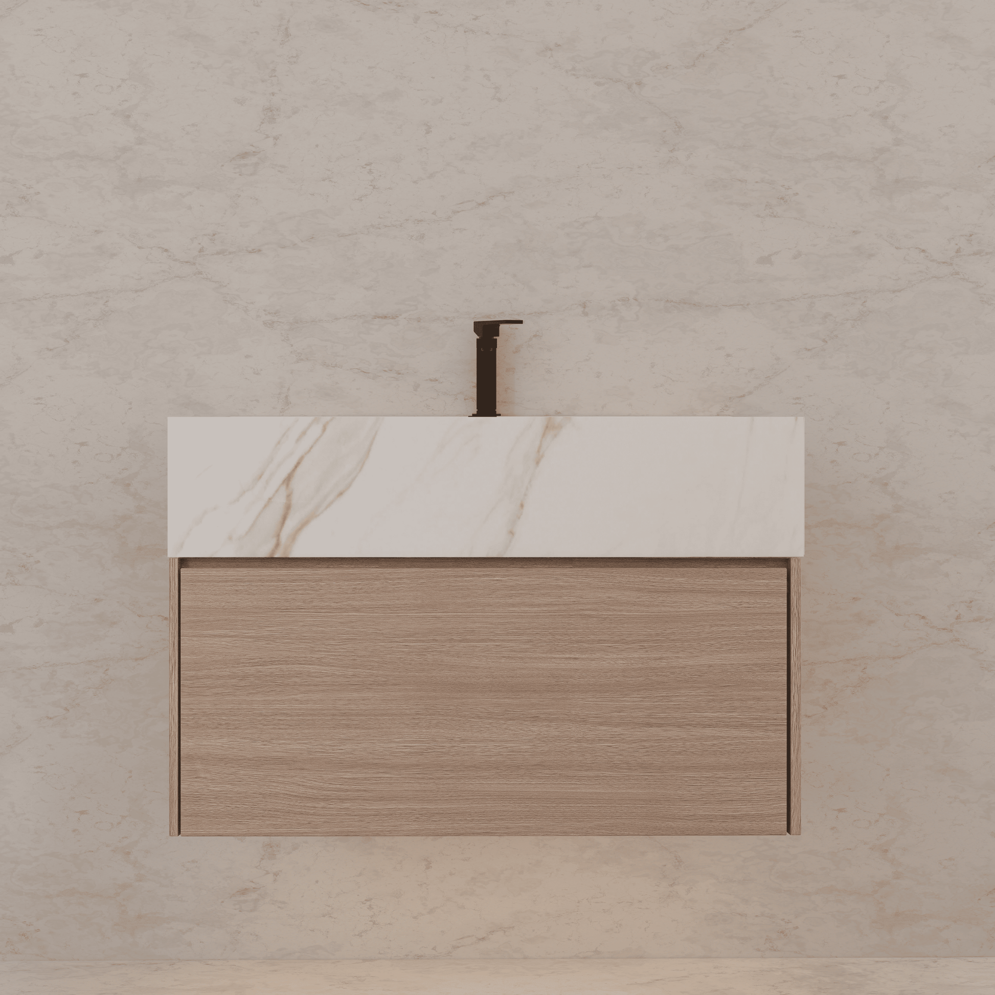 32"/ 36"/40" Smoked Oak Single Sink Floating Bathroom Vanity with Sintered Stone Top - VanityCalacatta Gold NeoNova Decor