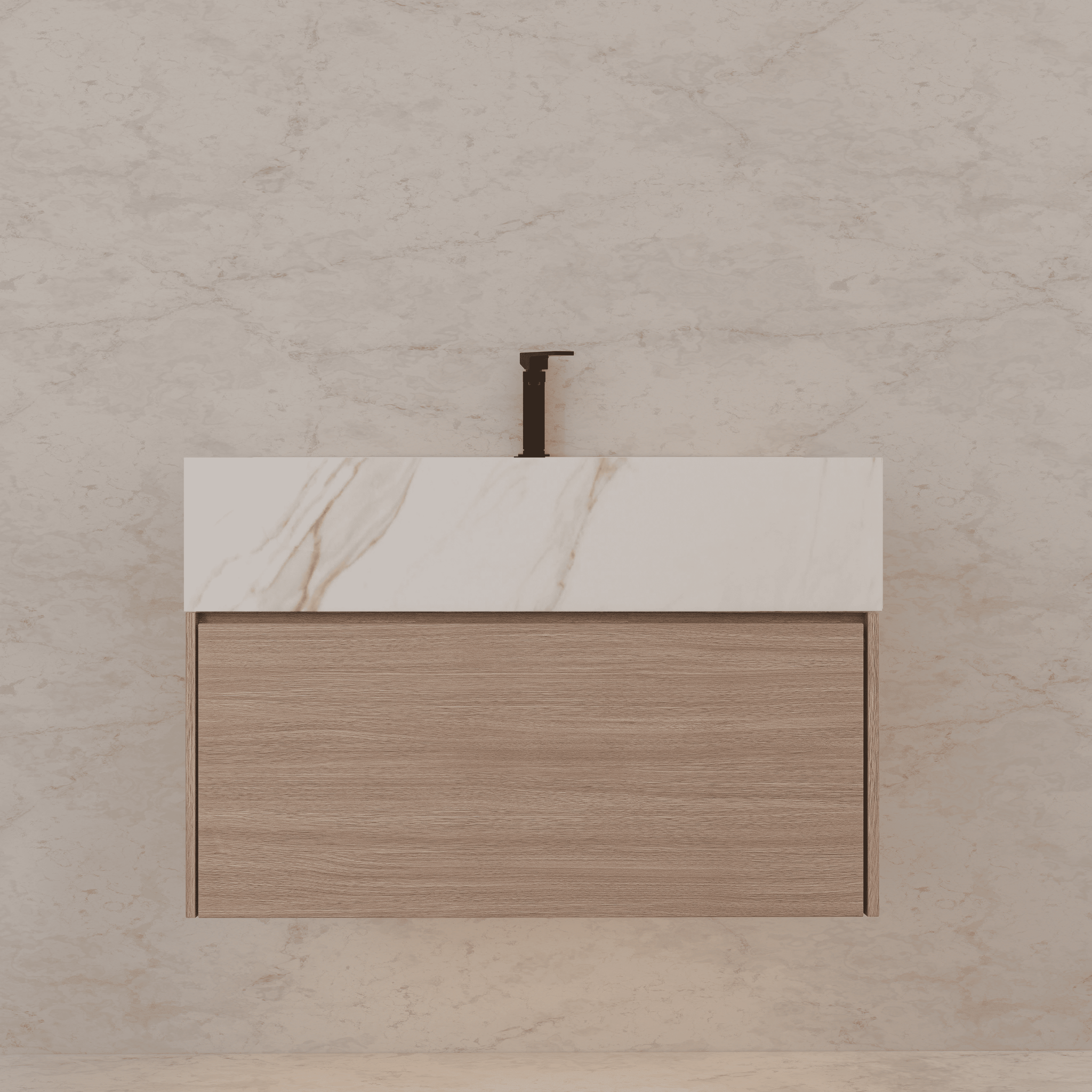 32"/ 36"/40" Smoked Oak Single Sink Floating Bathroom Vanity with Sintered Stone Top - VanityCalacatta Gold NeoNova Decor