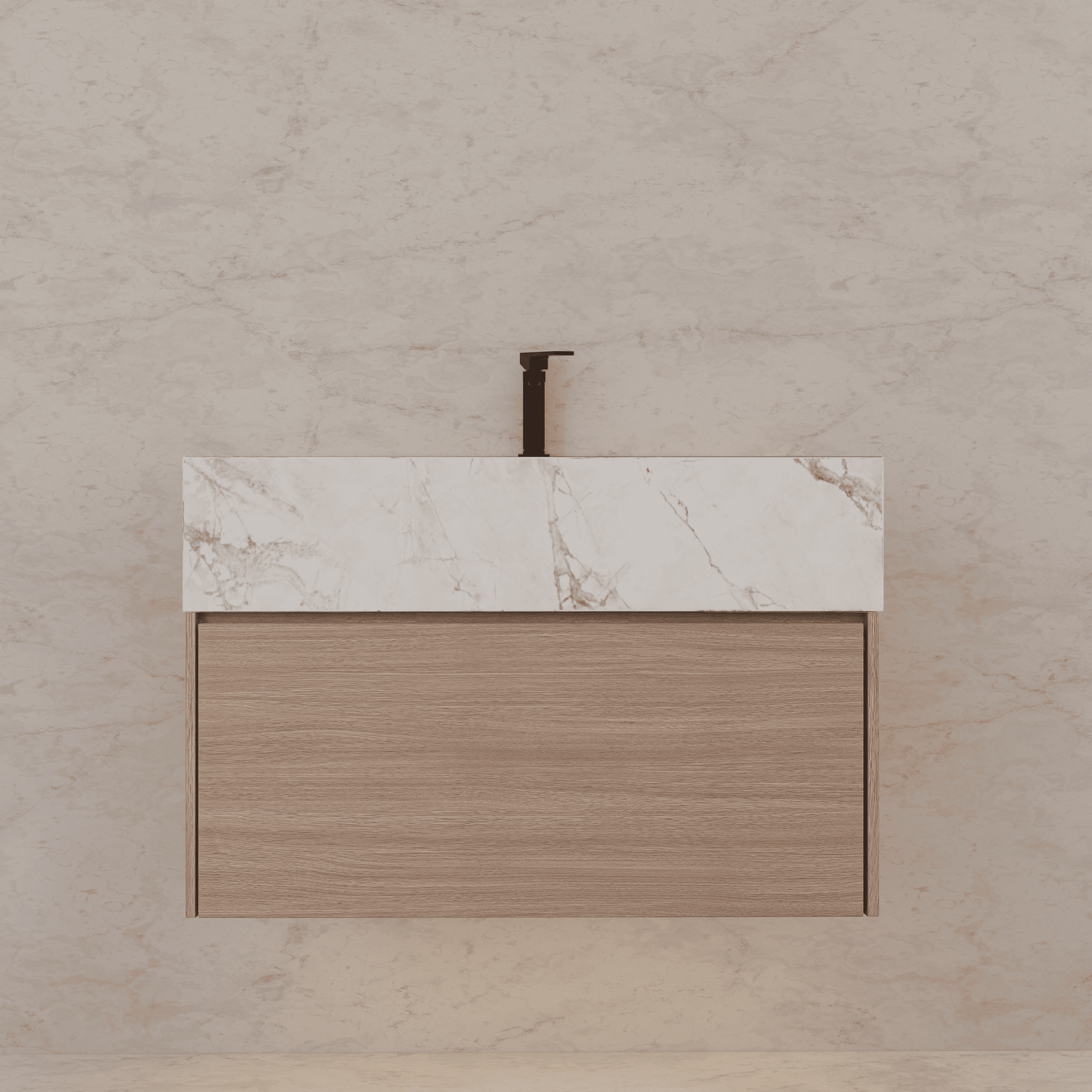 32"/ 36"/40" Smoked Oak Single Sink Floating Bathroom Vanity with Sintered Stone Top - VanityIce Grey NeoNova Decor