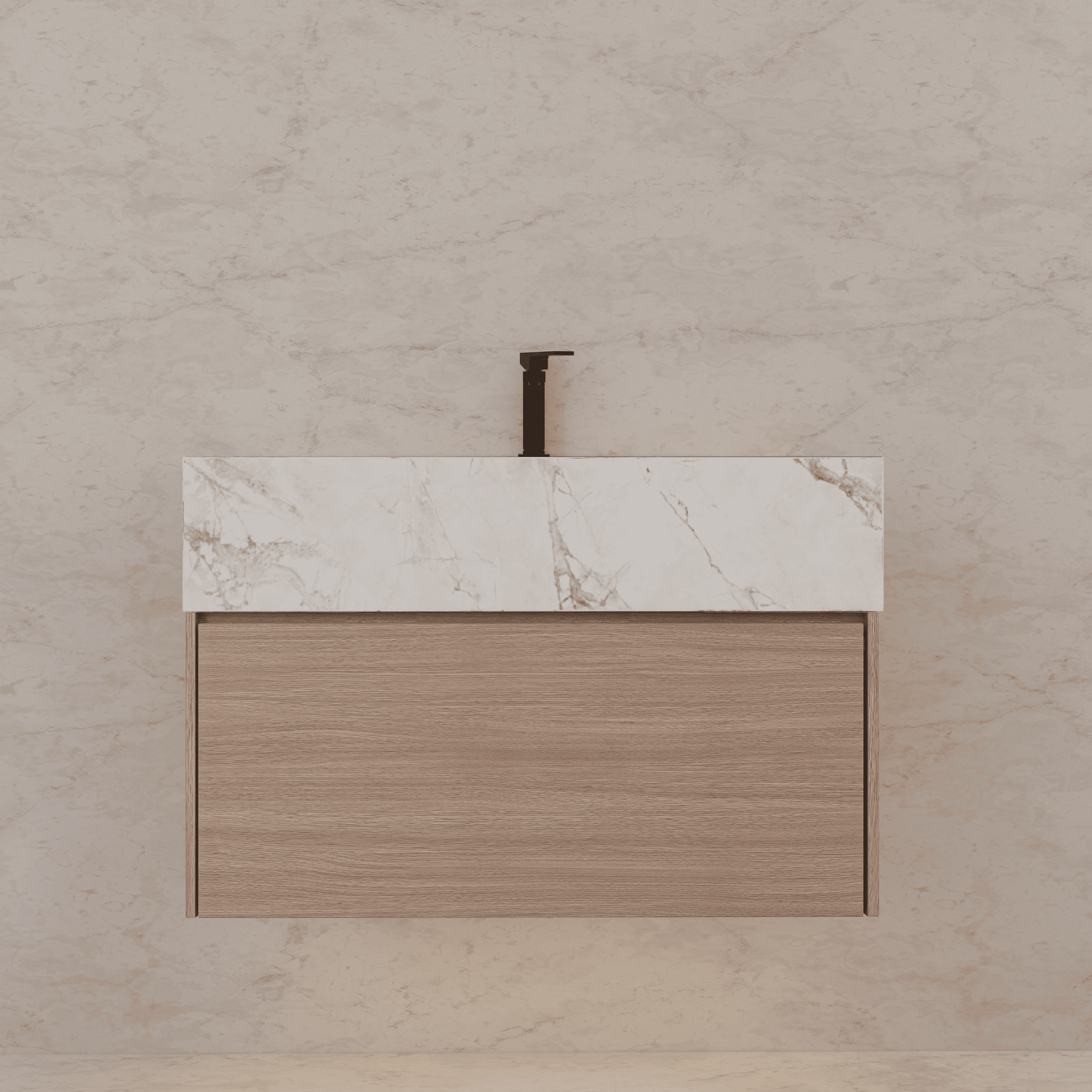 32"/ 36"/40" Smoked Oak Single Sink Floating Bathroom Vanity with Sintered Stone Top - VanityIce Grey NeoNova Decor