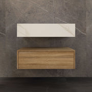 32"/ 36"/40" Wall Mount Bathroom Vanity - Stone Integrated Basin & Plywood Cabinet - VanityLight Oak