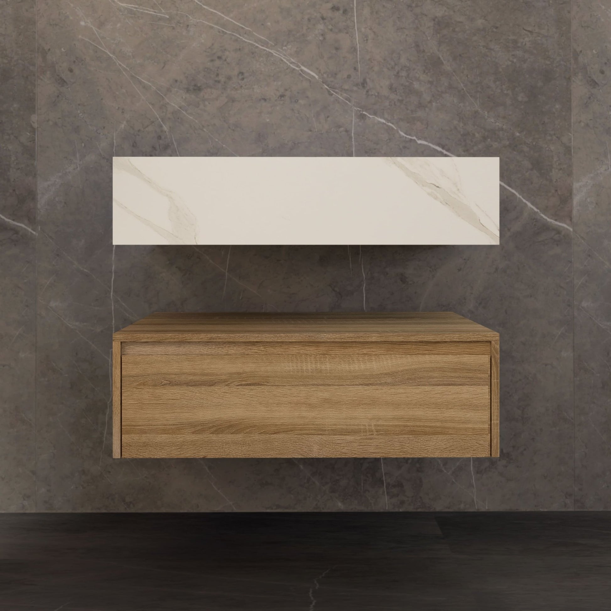 32"/ 36"/40" Wall Mount Bathroom Vanity - Stone Integrated Basin & Plywood Cabinet - VanityLight Oak
