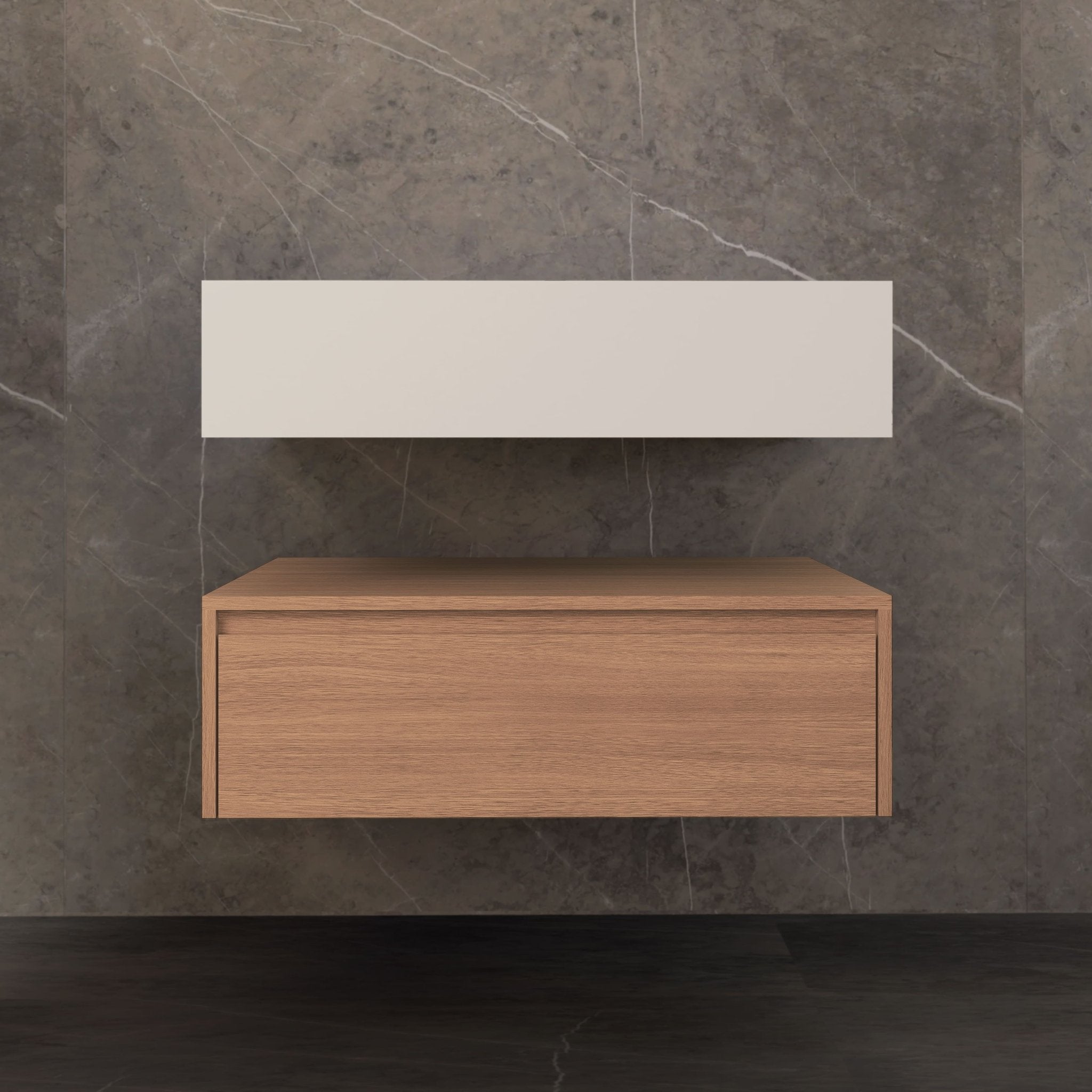 32"/ 36"/40" Wall Mount Bathroom Vanity - Stone Integrated Basin & Plywood Cabinet - VanitySmoked Oak