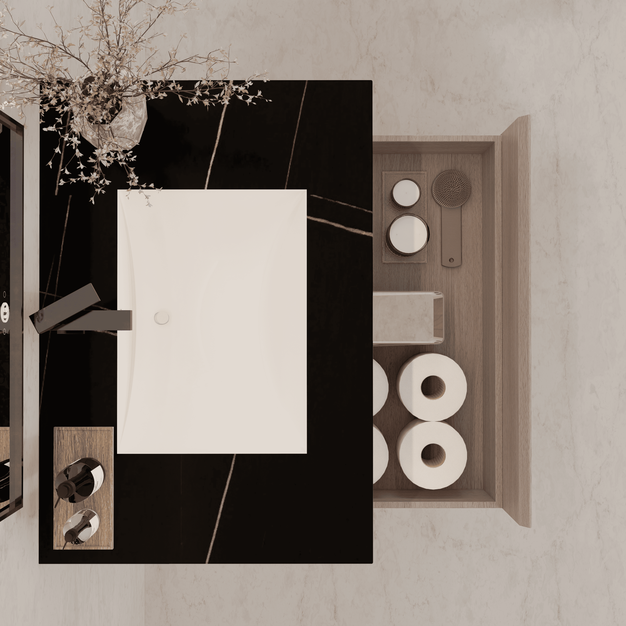 32"/ 36"/40" White Grey Oak Single Sink Floating Bathroom Vanity with Sintered Stone Top - VanityBlack Marquina Gold Veins NeoNova Decor