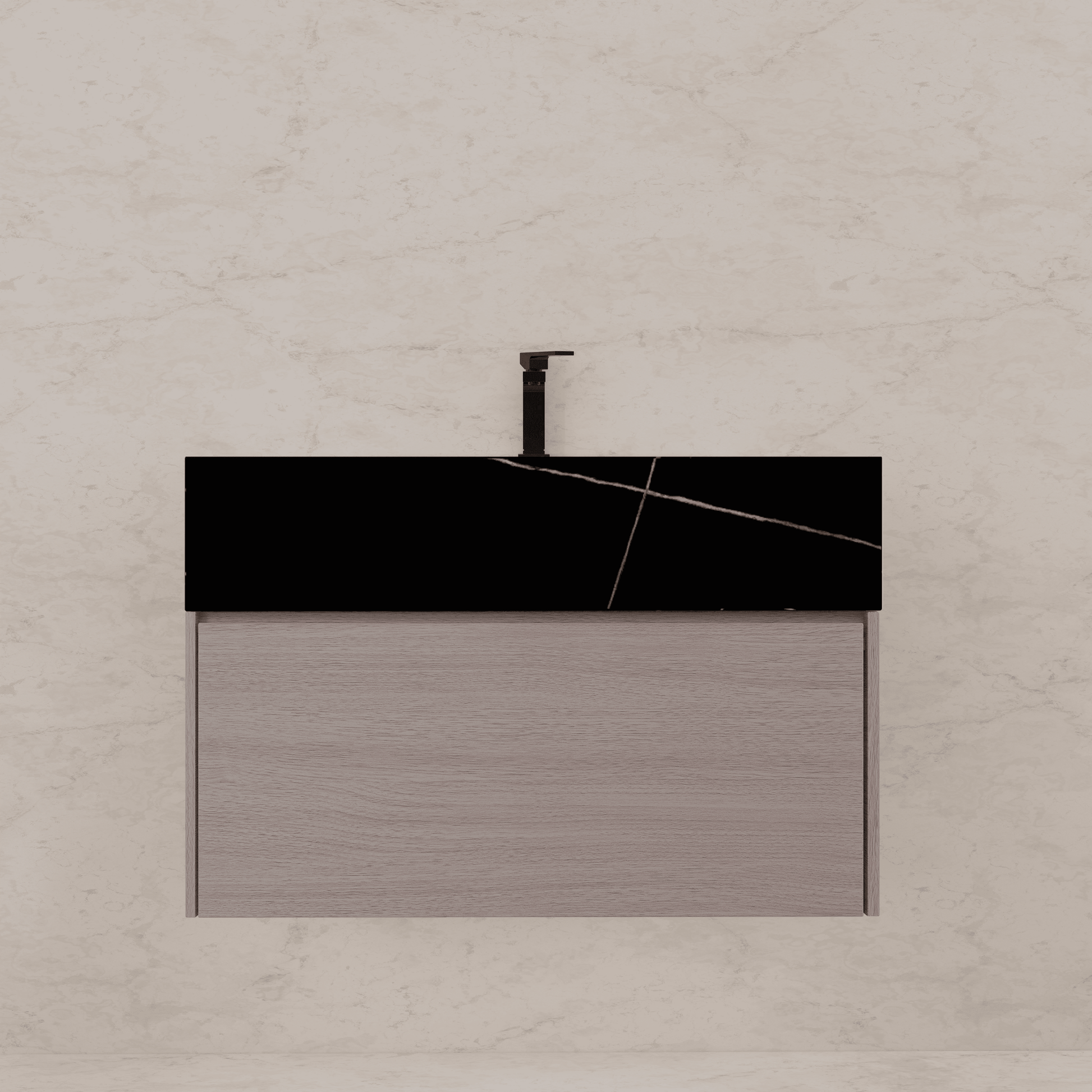 32"/ 36"/40" White Grey Oak Single Sink Floating Bathroom Vanity with Sintered Stone Top - VanityBlack Marquina Gold Veins NeoNova Decor