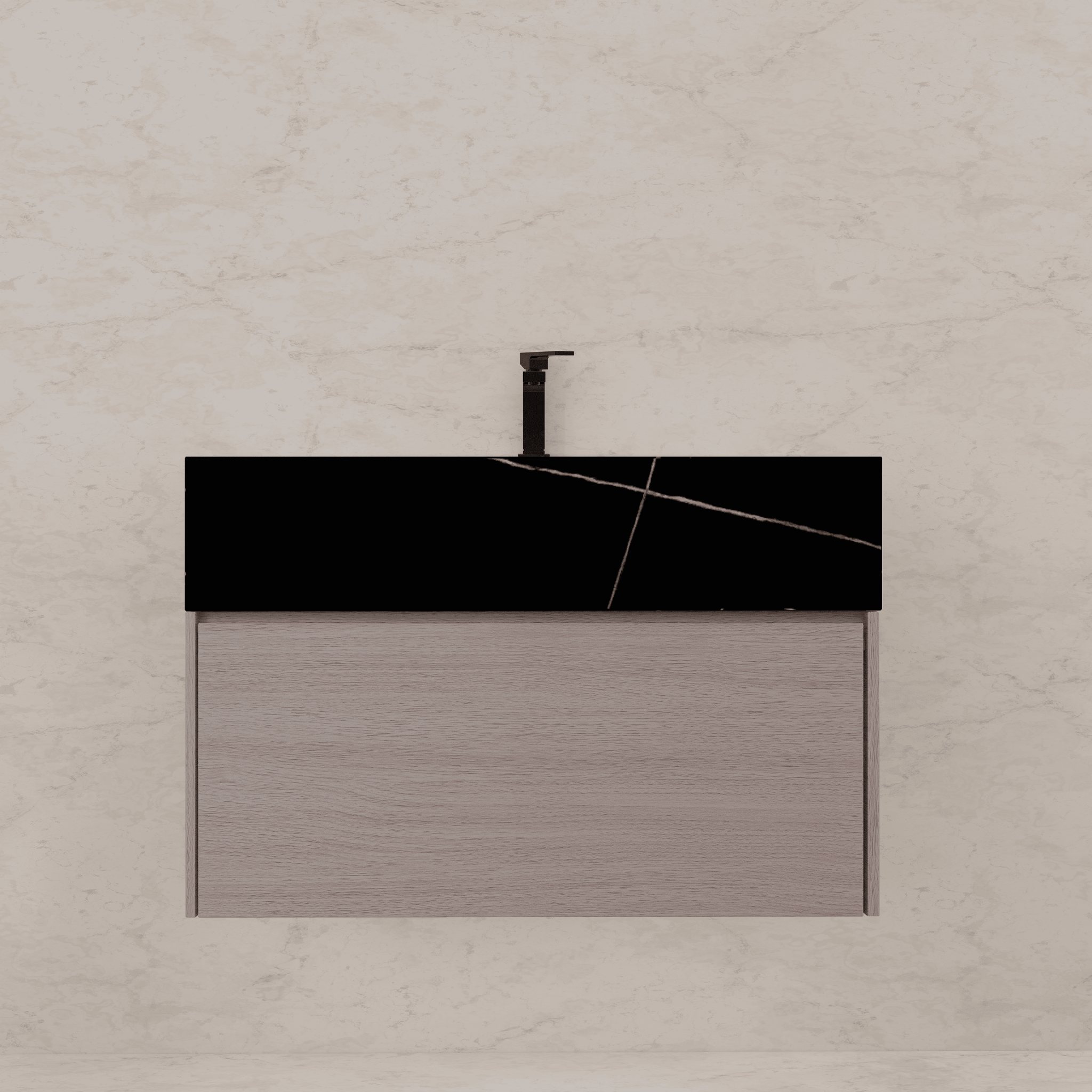 32"/ 36"/40" White Grey Oak Single Sink Floating Bathroom Vanity with Sintered Stone Top - VanityBlack Marquina Gold Veins NeoNova Decor