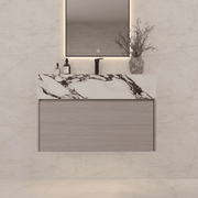 32"/ 36"/40" White Grey Oak Single Sink Floating Bathroom Vanity with Sintered Stone Top - VanityCalacatta Black NeoNova Decor