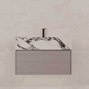 32"/ 36"/40" White Grey Oak Single Sink Floating Bathroom Vanity with Sintered Stone Top - VanityCalacatta Black