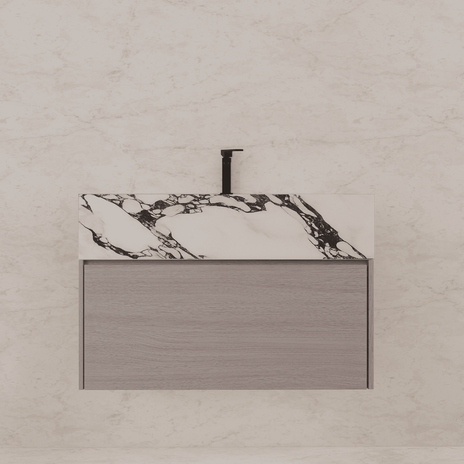 32"/ 36"/40" White Grey Oak Single Sink Floating Bathroom Vanity with Sintered Stone Top - VanityCalacatta Black NeoNova Decor