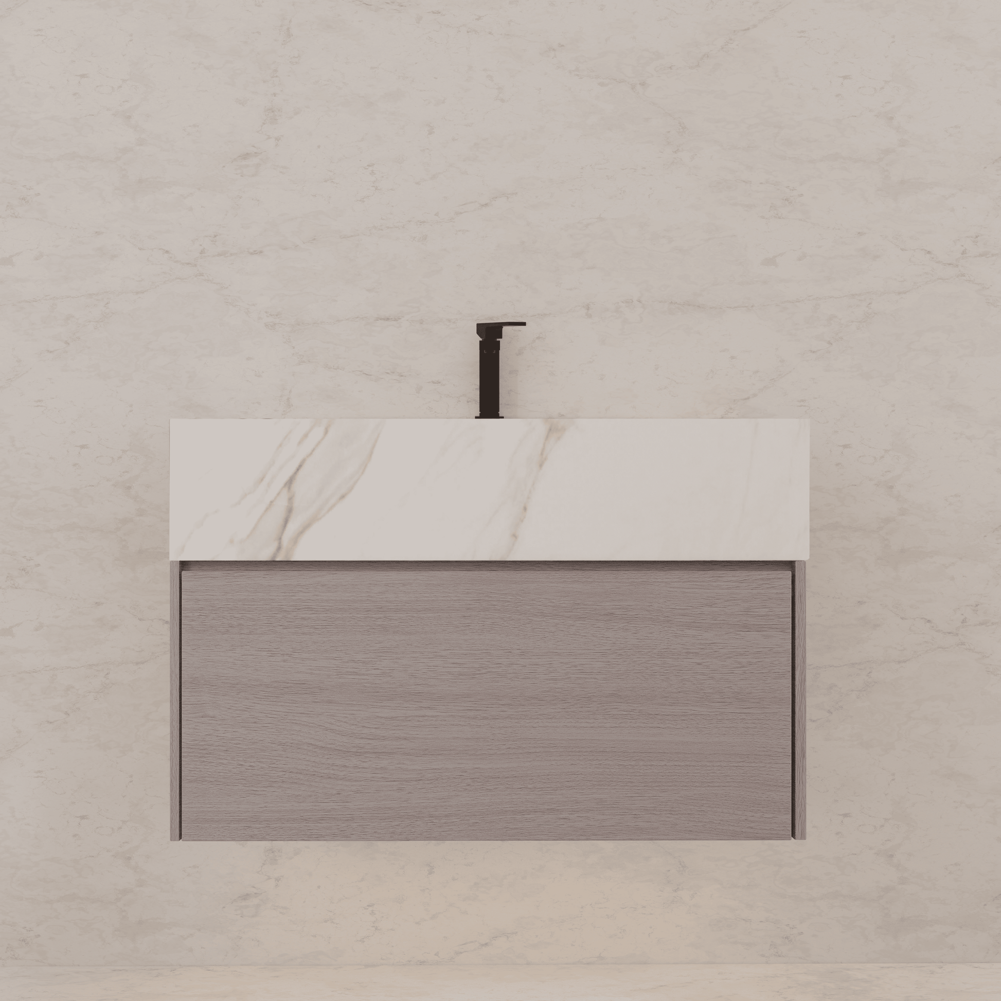 32"/ 36"/40" White Grey Oak Single Sink Floating Bathroom Vanity with Sintered Stone Top - VanityCalacatta Gold NeoNova Decor