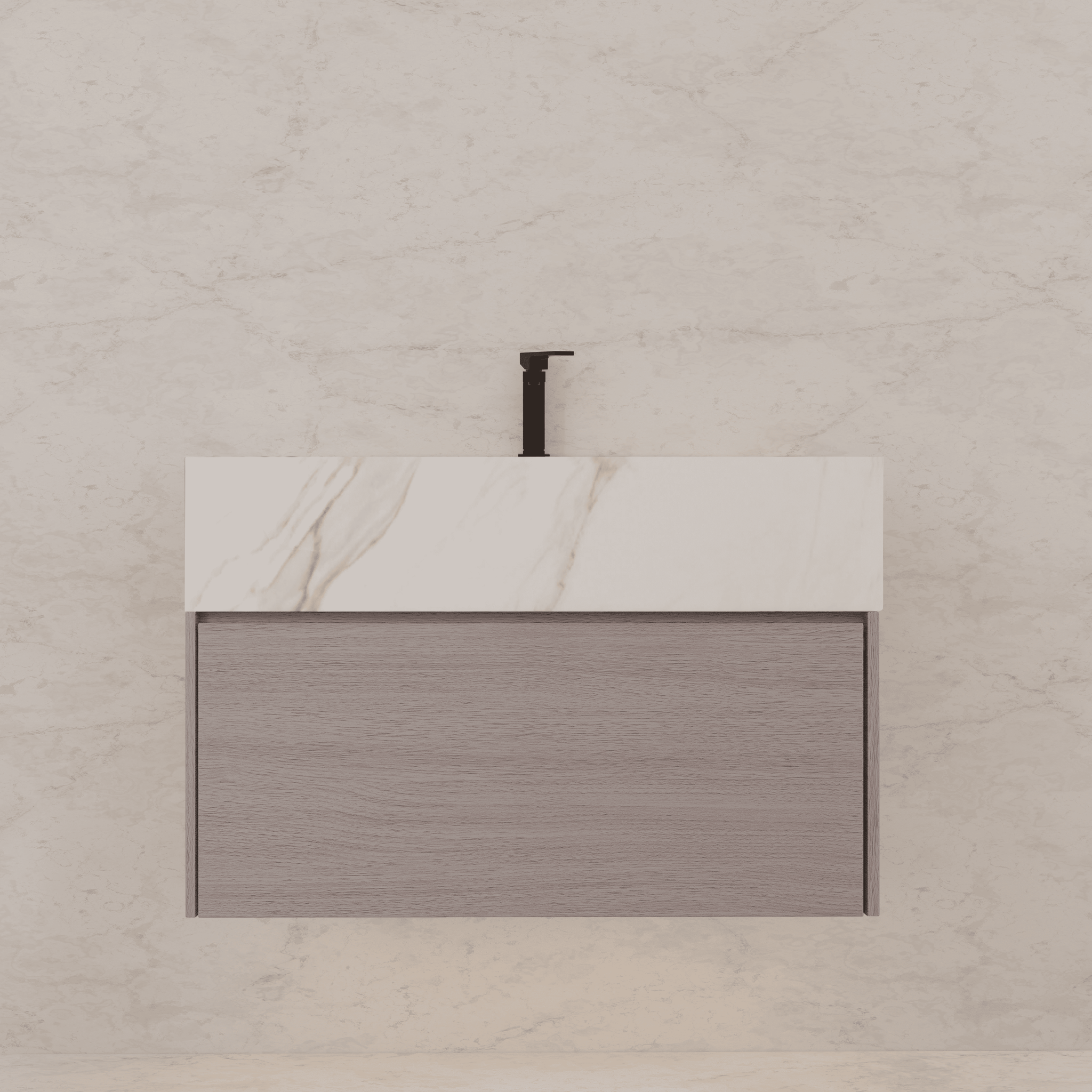 32"/ 36"/40" White Grey Oak Single Sink Floating Bathroom Vanity with Sintered Stone Top - VanityCalacatta Gold NeoNova Decor