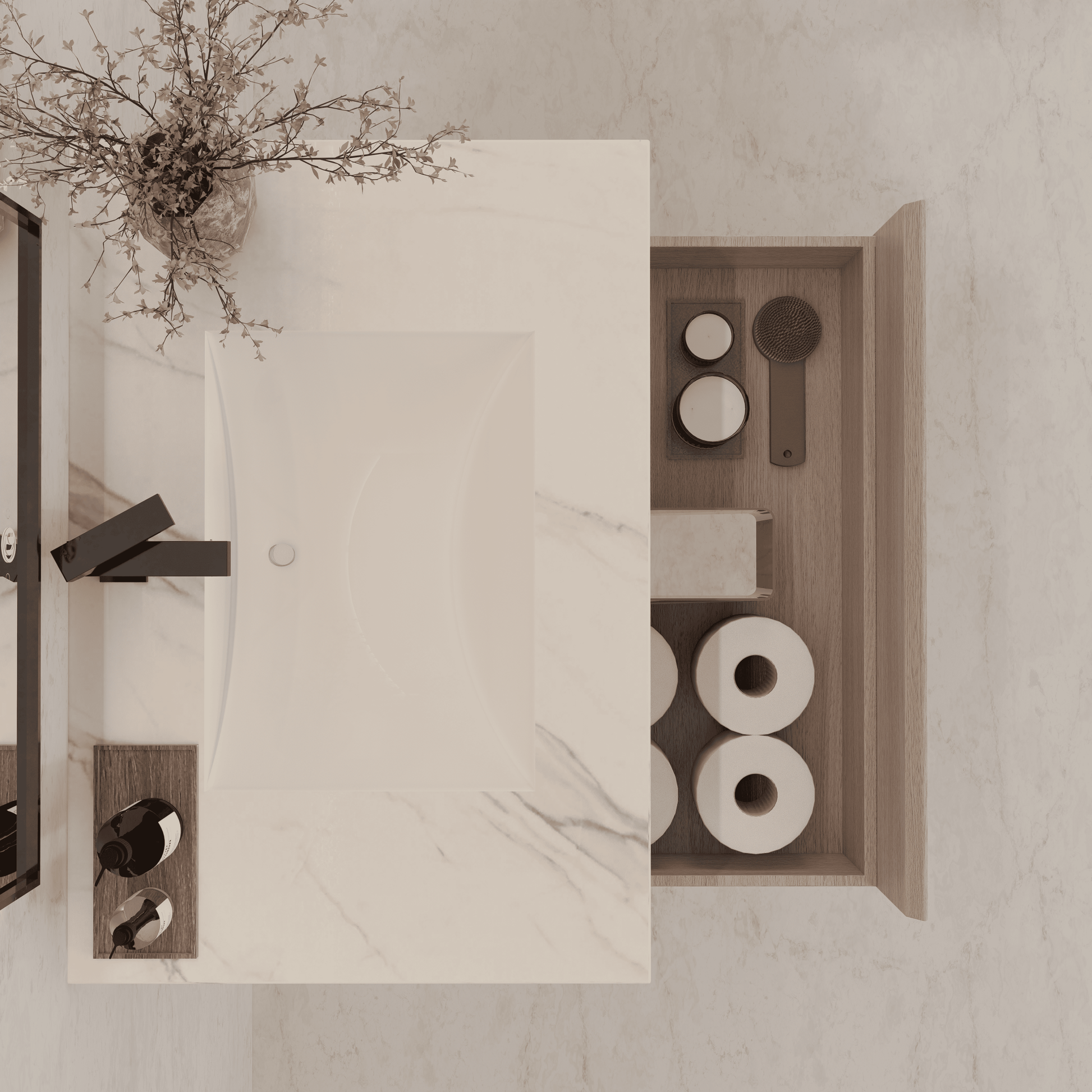 32"/ 36"/40" White Grey Oak Single Sink Floating Bathroom Vanity with Sintered Stone Top - VanityCalacatta Gold NeoNova Decor