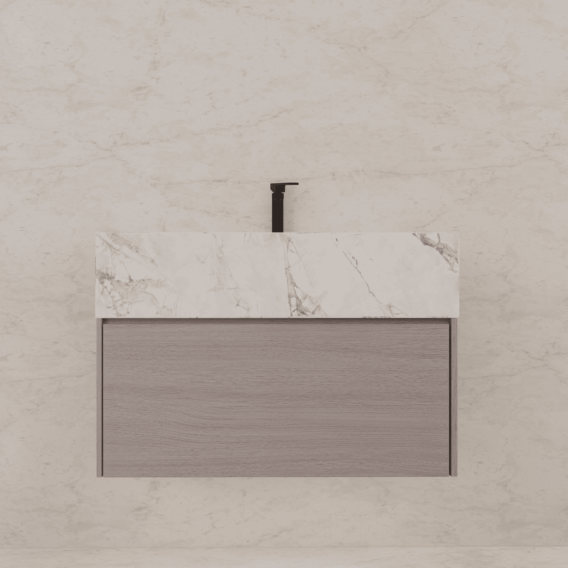 32"/ 36"/40" White Grey Oak Single Sink Floating Bathroom Vanity with Sintered Stone Top - VanityIce Grey NeoNova Decor