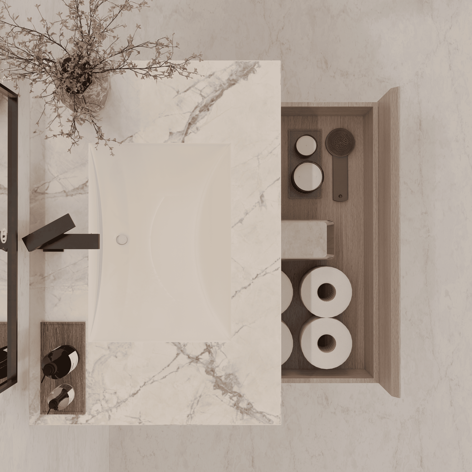 32"/ 36"/40" White Grey Oak Single Sink Floating Bathroom Vanity with Sintered Stone Top - VanityIce Grey NeoNova Decor