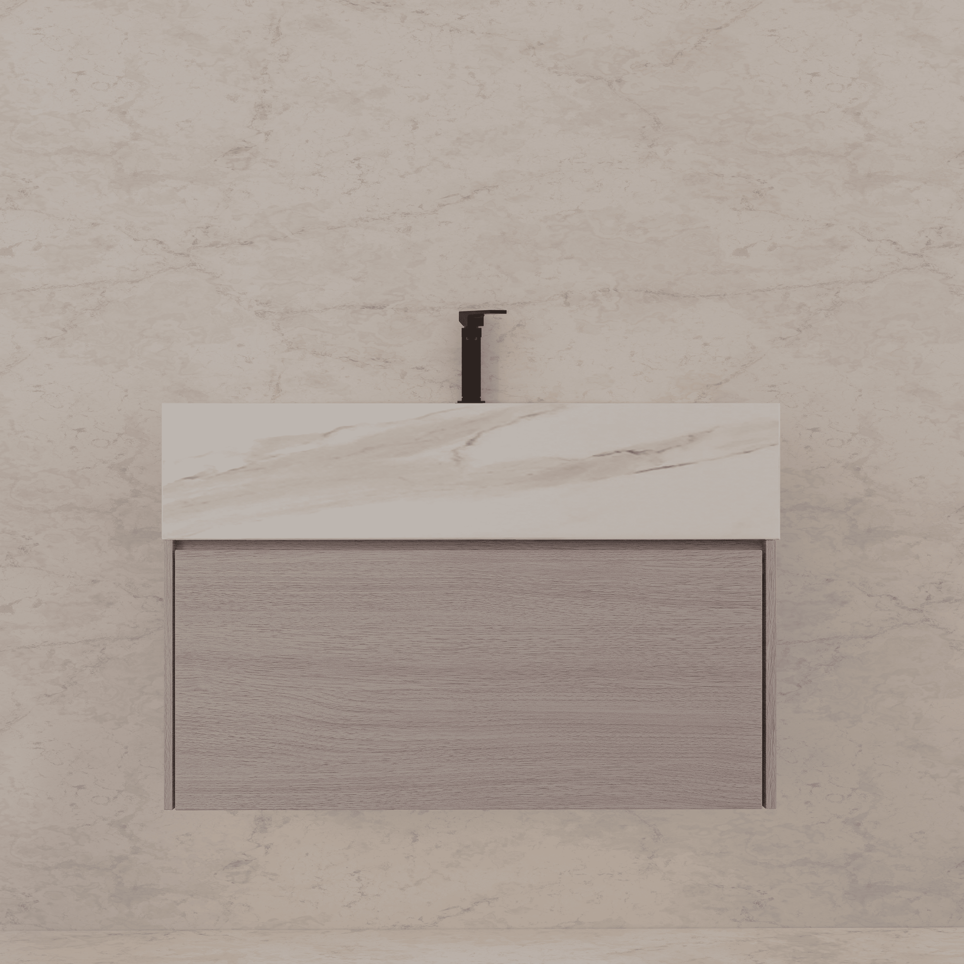 32"/ 36"/40" White Grey Oak Single Sink Floating Bathroom Vanity with Sintered Stone Top - VanityWhite Carrara