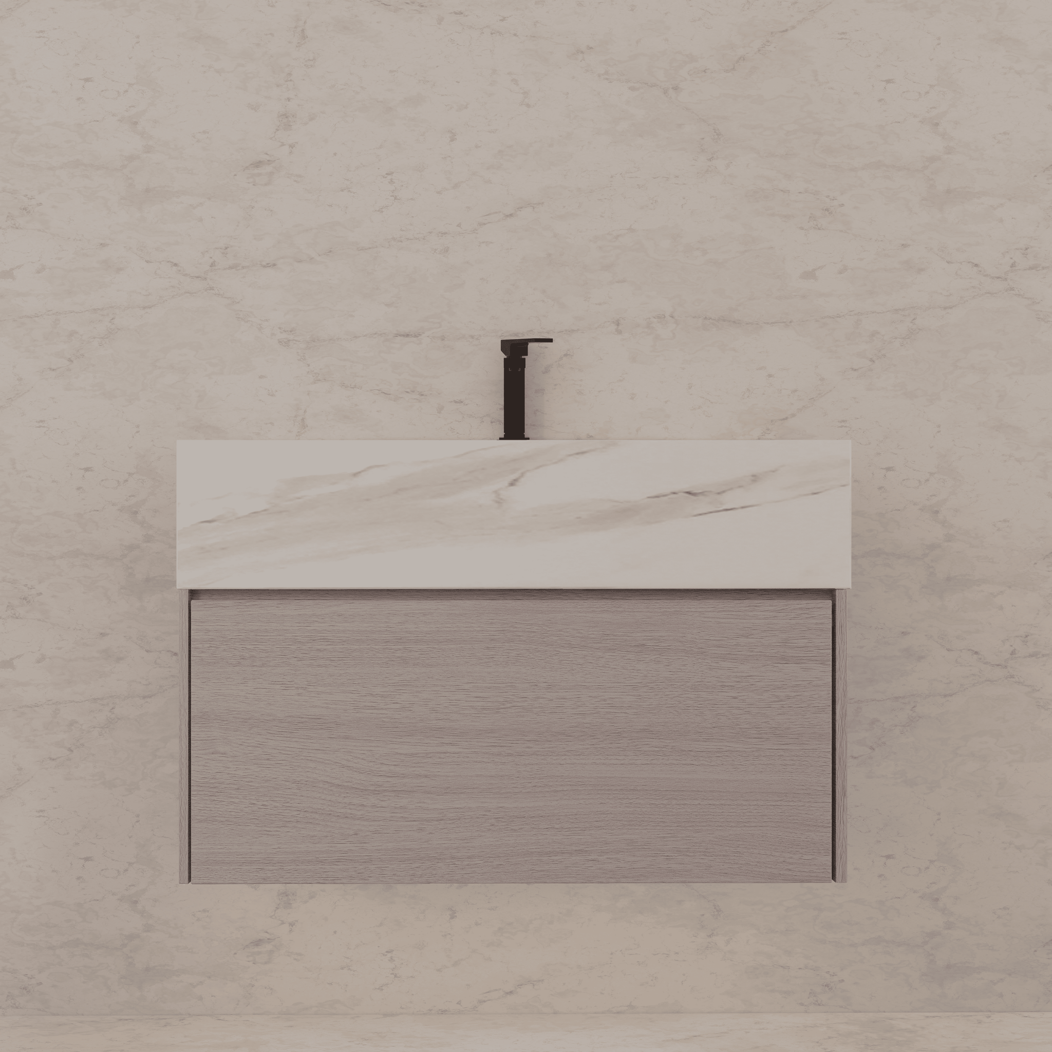 32"/ 36"/40" White Grey Oak Single Sink Floating Bathroom Vanity with Sintered Stone Top - VanityWhite Carrara